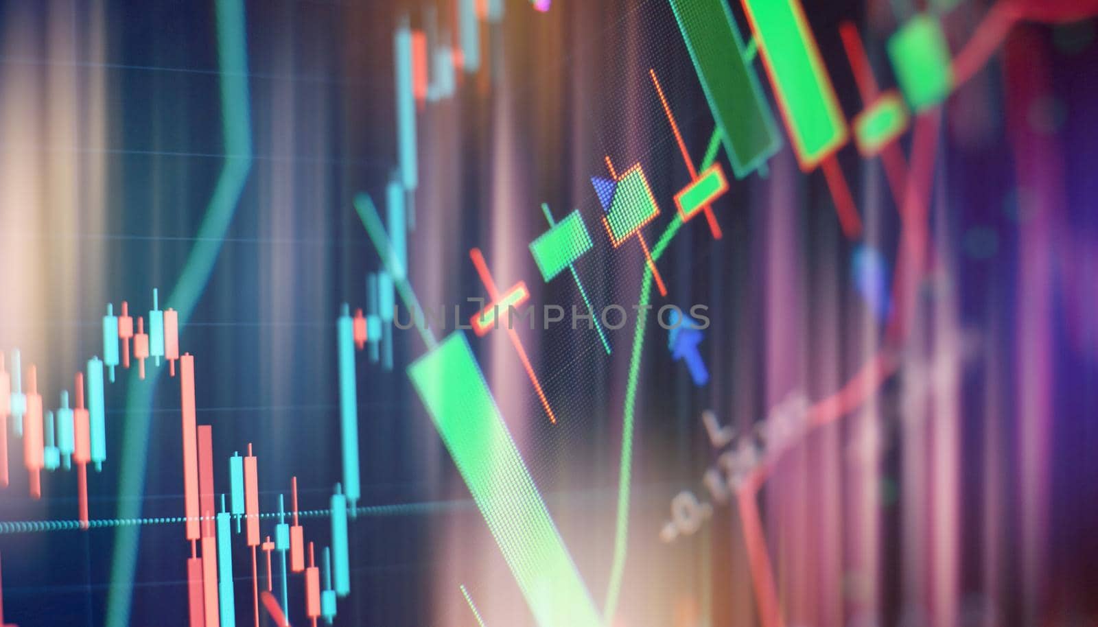 Market Analyze. Bar graphs, Diagrams, financial figures. Abstract glowing forex chart interface wallpaper. Investment, trade, stock, finance