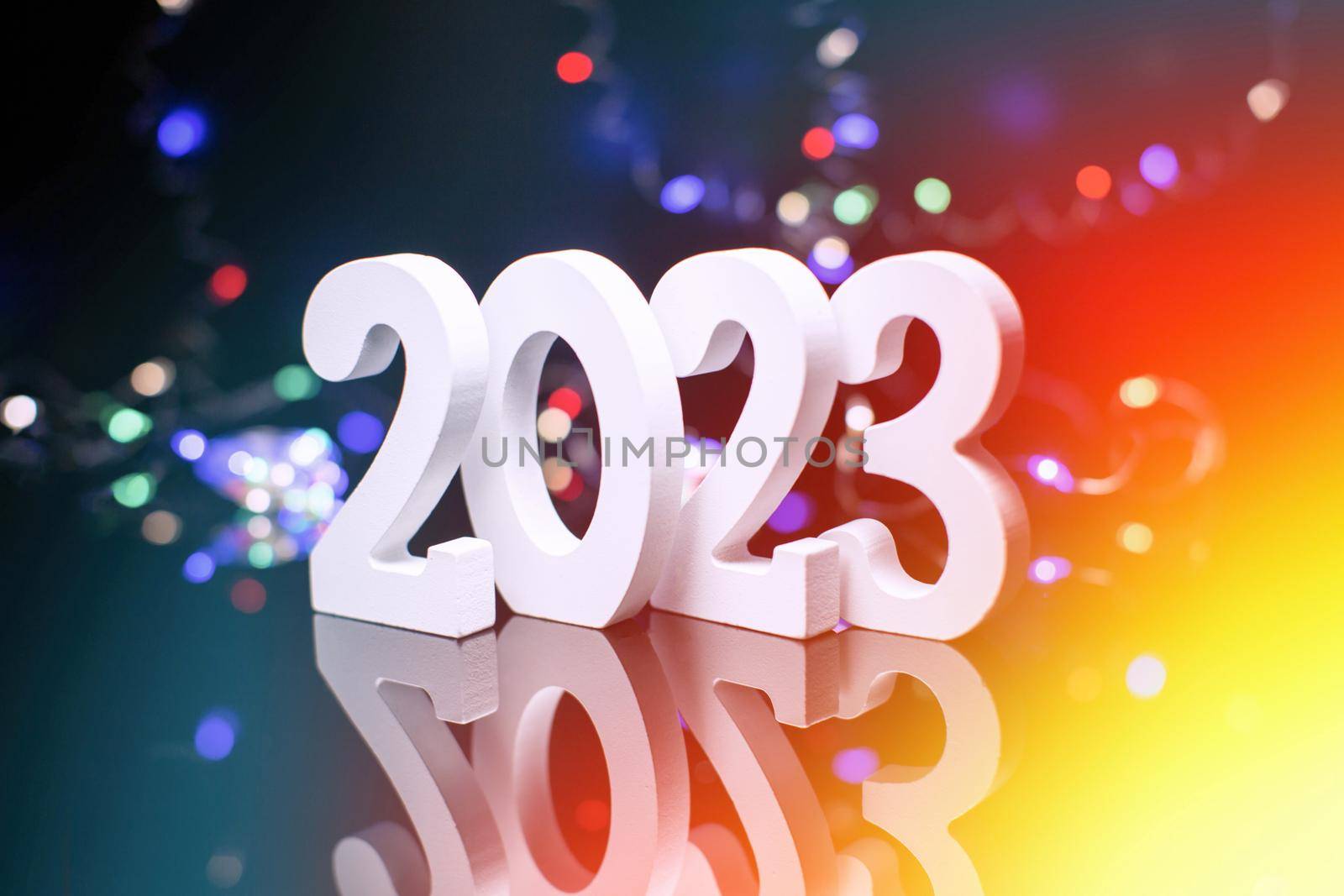 New Year 2023.  Blurred lights in the background.