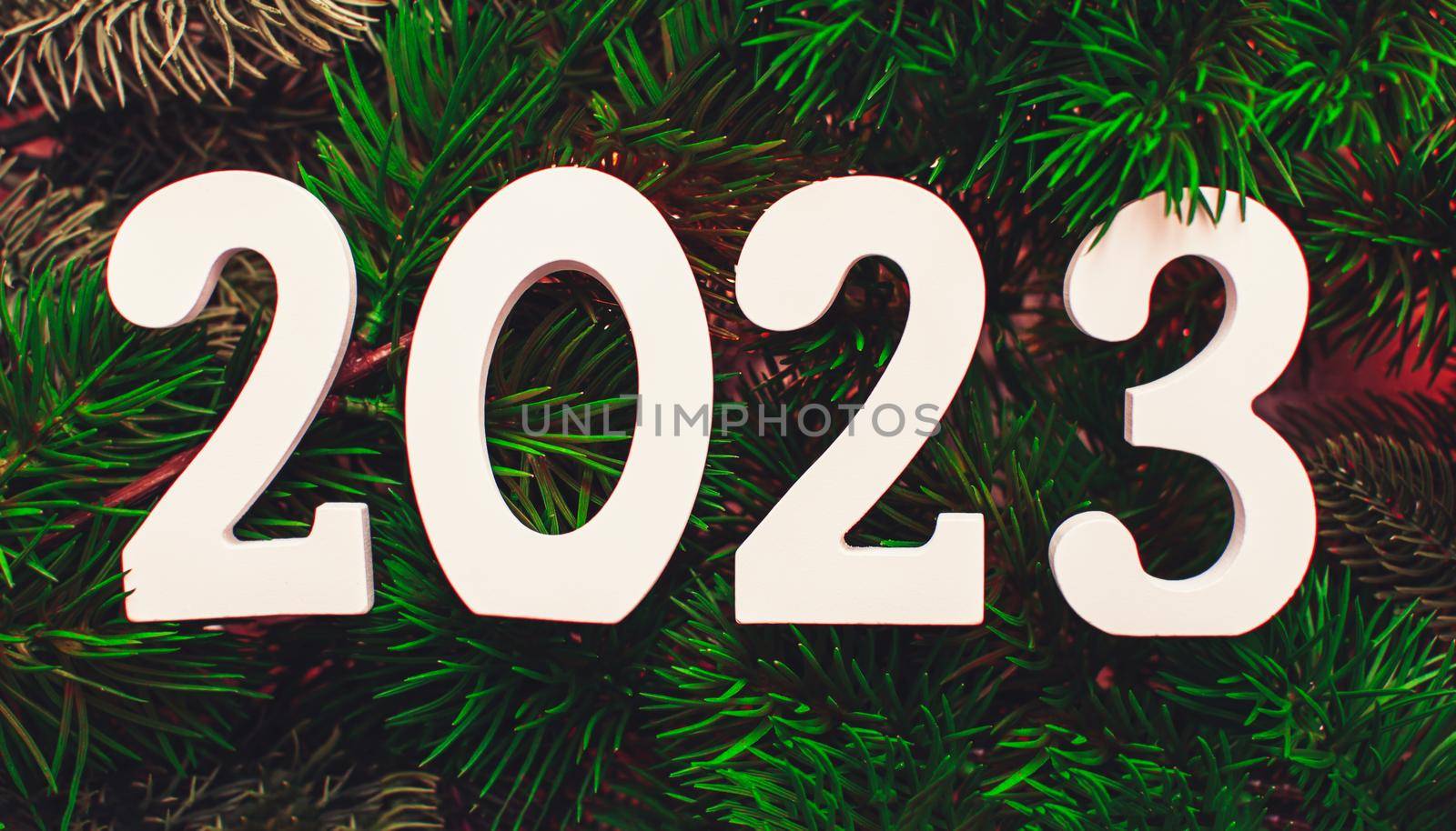 2023 New Year Celebration Blurred lights in the background. by Maximusnd