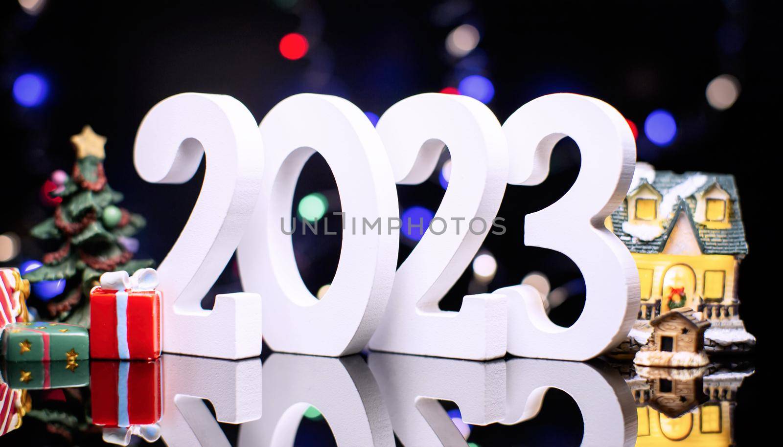 New Year 2023.  Blurred lights in the background.