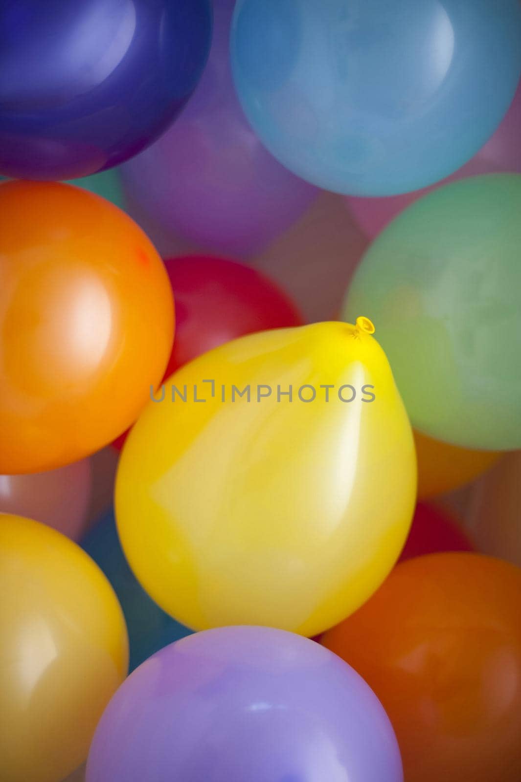 an arrangement of inflated rubber balloons of various colors
