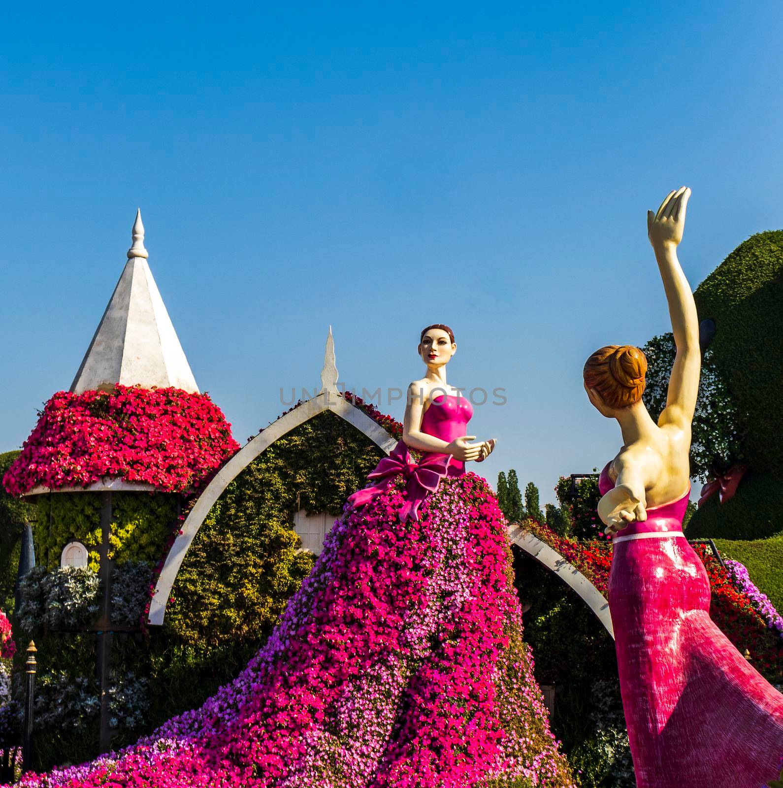 Dubai, UAE - 03.06.2020 Flower and landscaping installations in Dubai miracle garden.