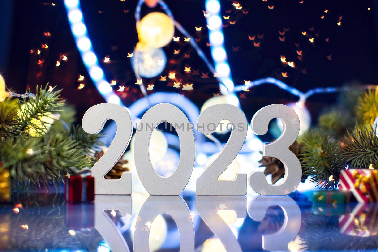Merry Christmas and happy new year concept , Banner.Happy New Year 2023. A symbol from the number 2023 by Maximusnd