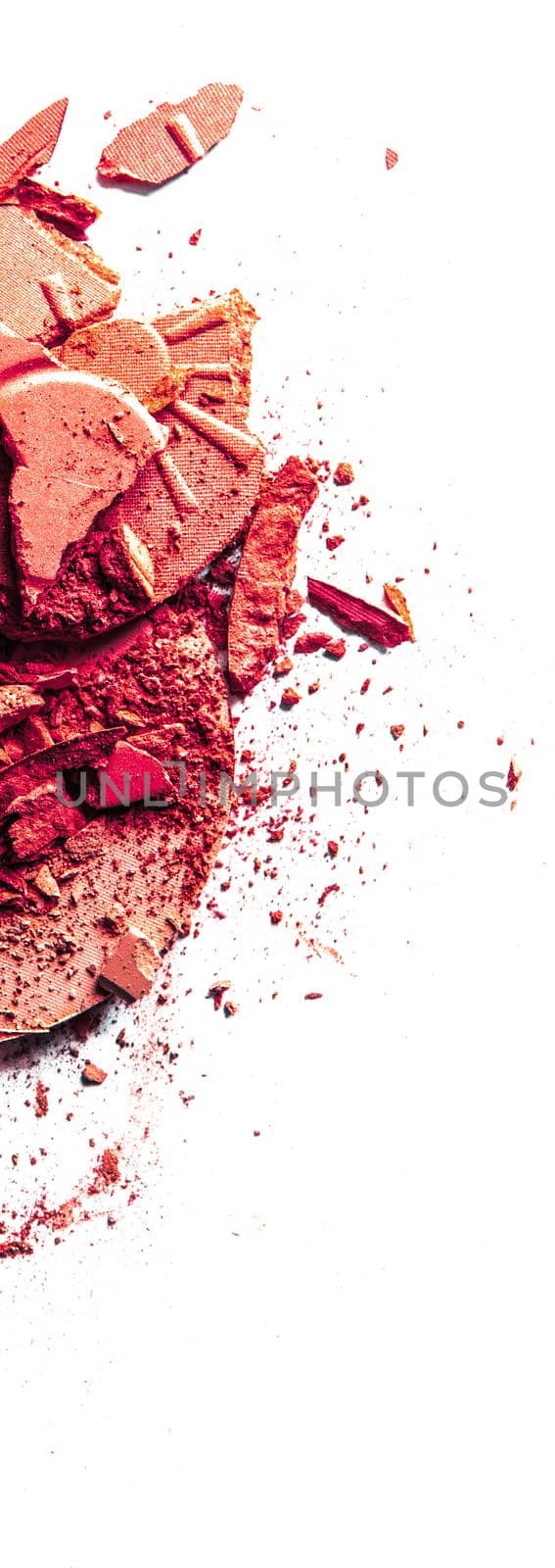 Beauty texture, cosmetic product and art of make-up concept - Crushed eyeshadows and powder isolated on white background