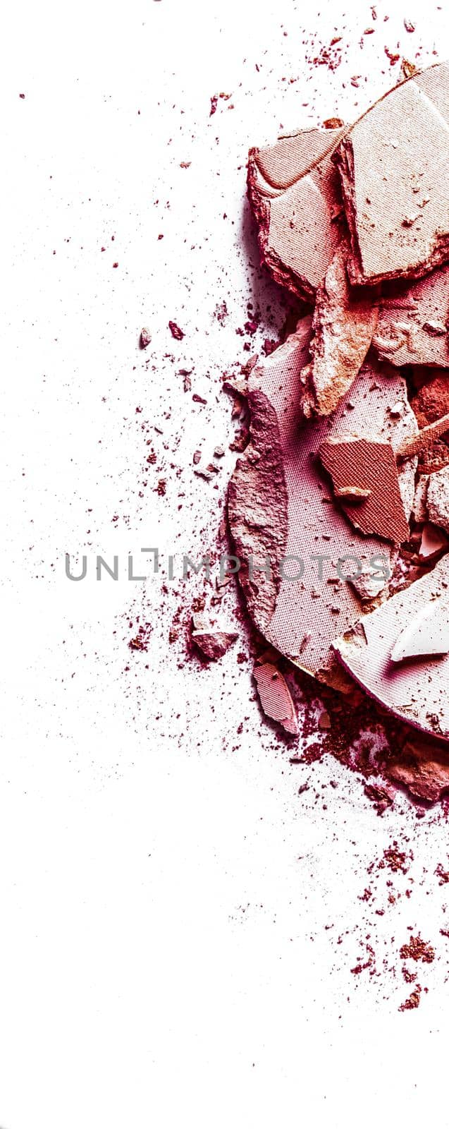 Crushed eyeshadows and powder isolated on white background by Anneleven