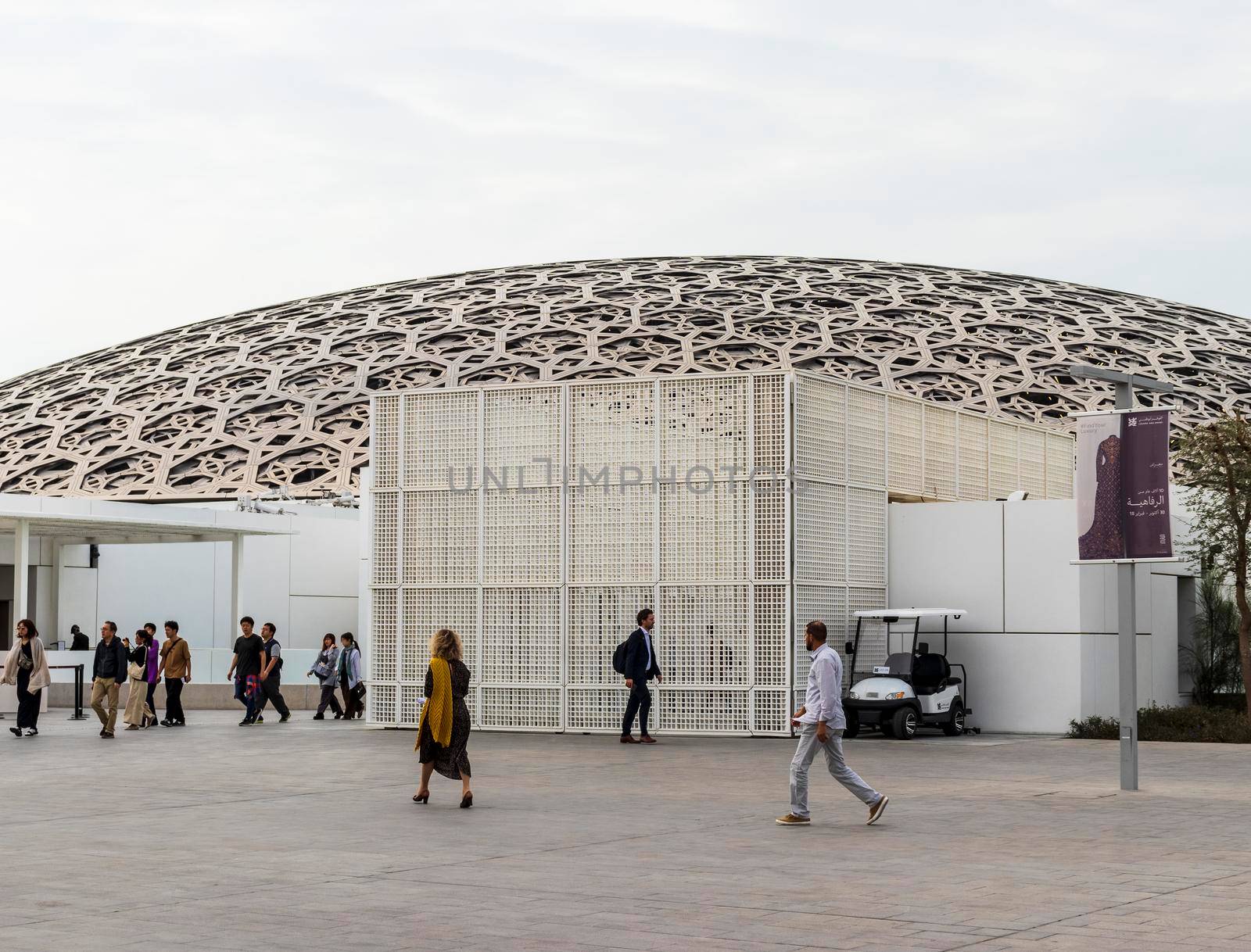 Abu Dhabi, UAE - 02.11.2020 - Visitors in the front of Louvre museum.