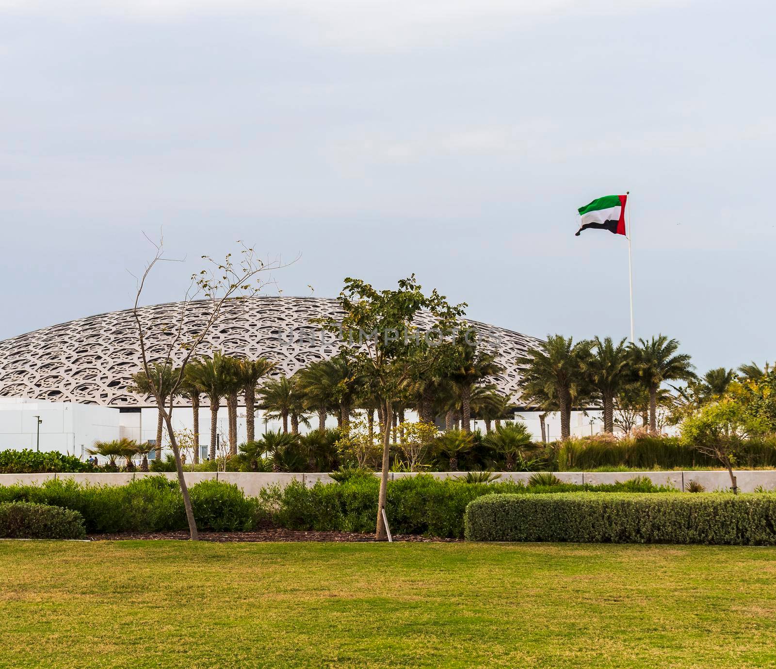 Abu Dhabi, UAE - 02.11.2020 - Shot of side wall of Louvre museum.
