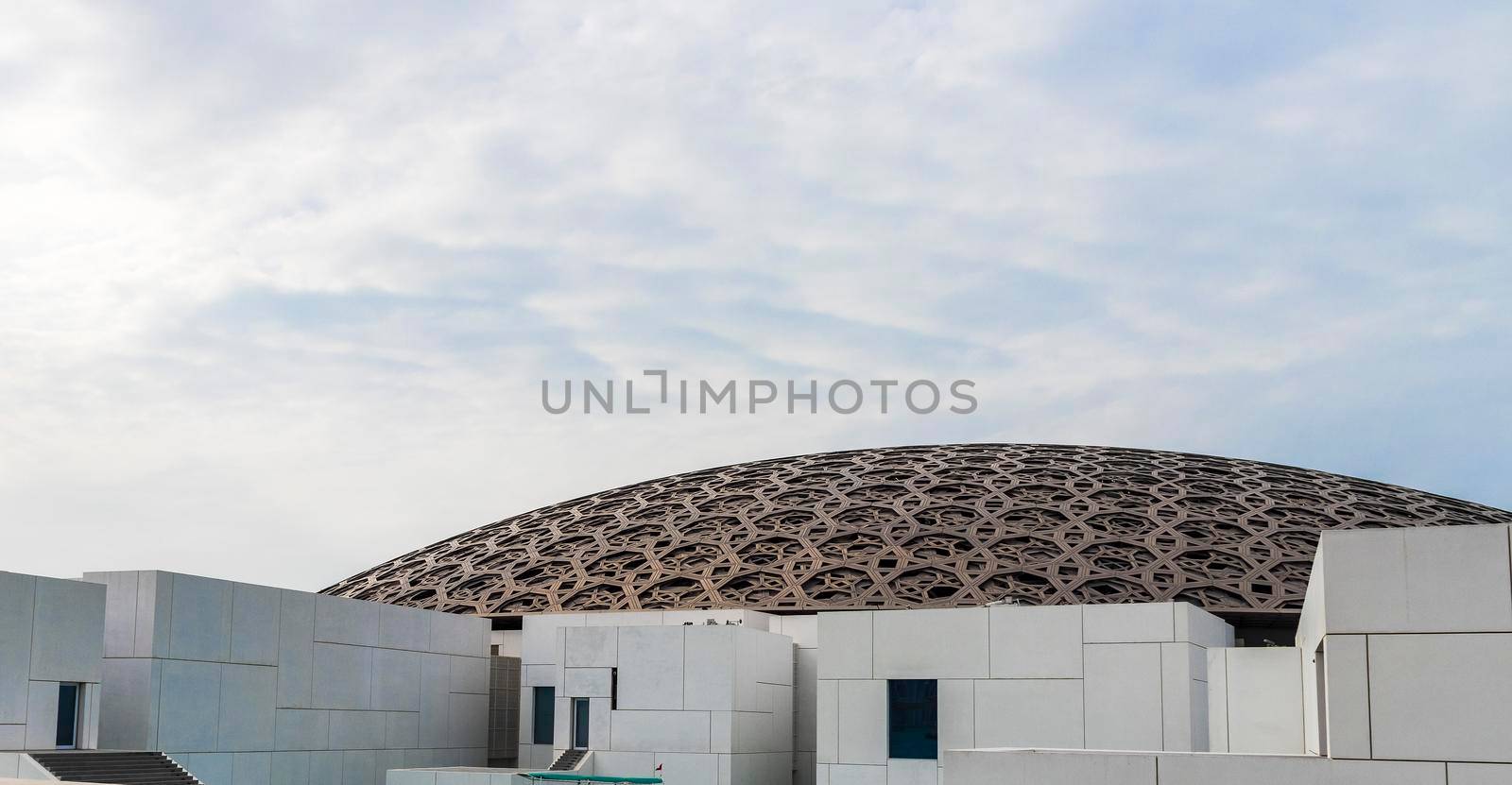 Abu Dhabi, UAE - 02.11.2020 - Shot of side wall of Louvre museum.