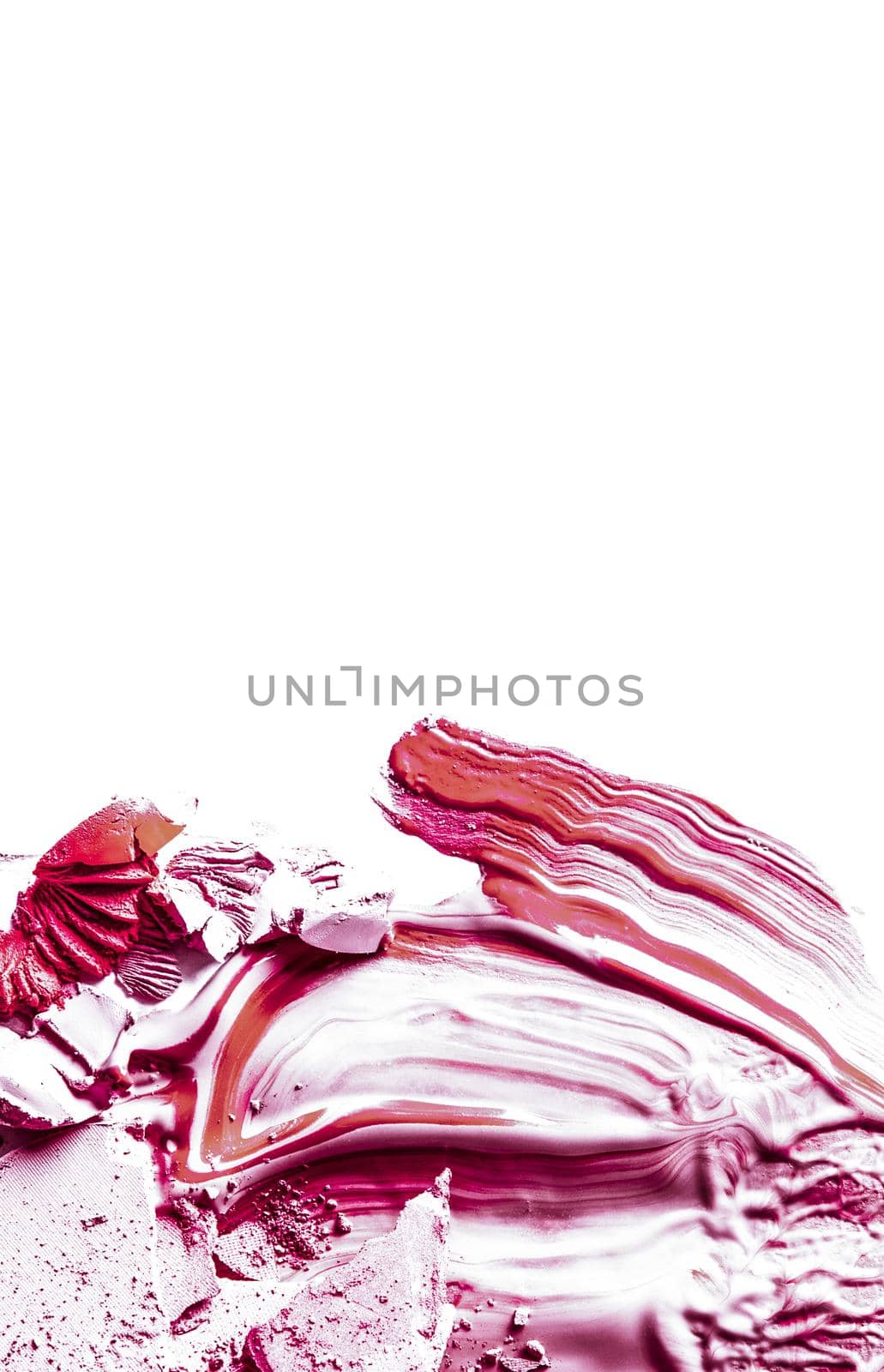 Beauty texture, cosmetic product and art of make-up concept - Crushed eyeshadow, powder and liquid foundation close-up isolated on white background