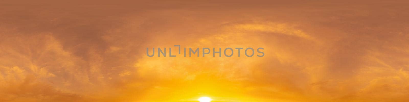 Sky panorama with Cirrus clouds in Seamless spherical equirectangular format. Full zenith for use in 3D graphics, game and editing aerial drone 360 degree panoramas for sky replacement