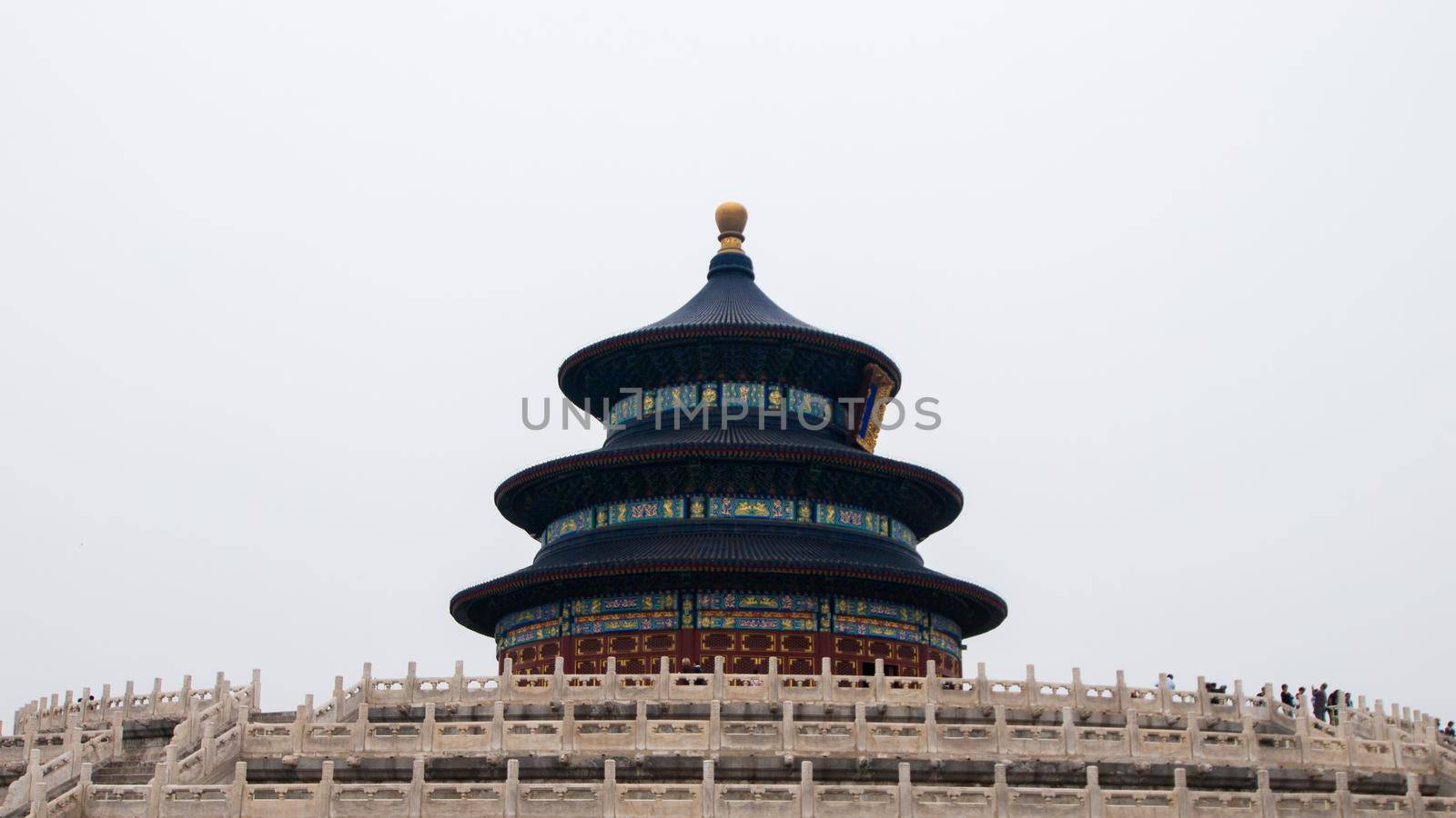 Facade and roofs details, Temple of Haven in Beijing. Imperial palace in China.