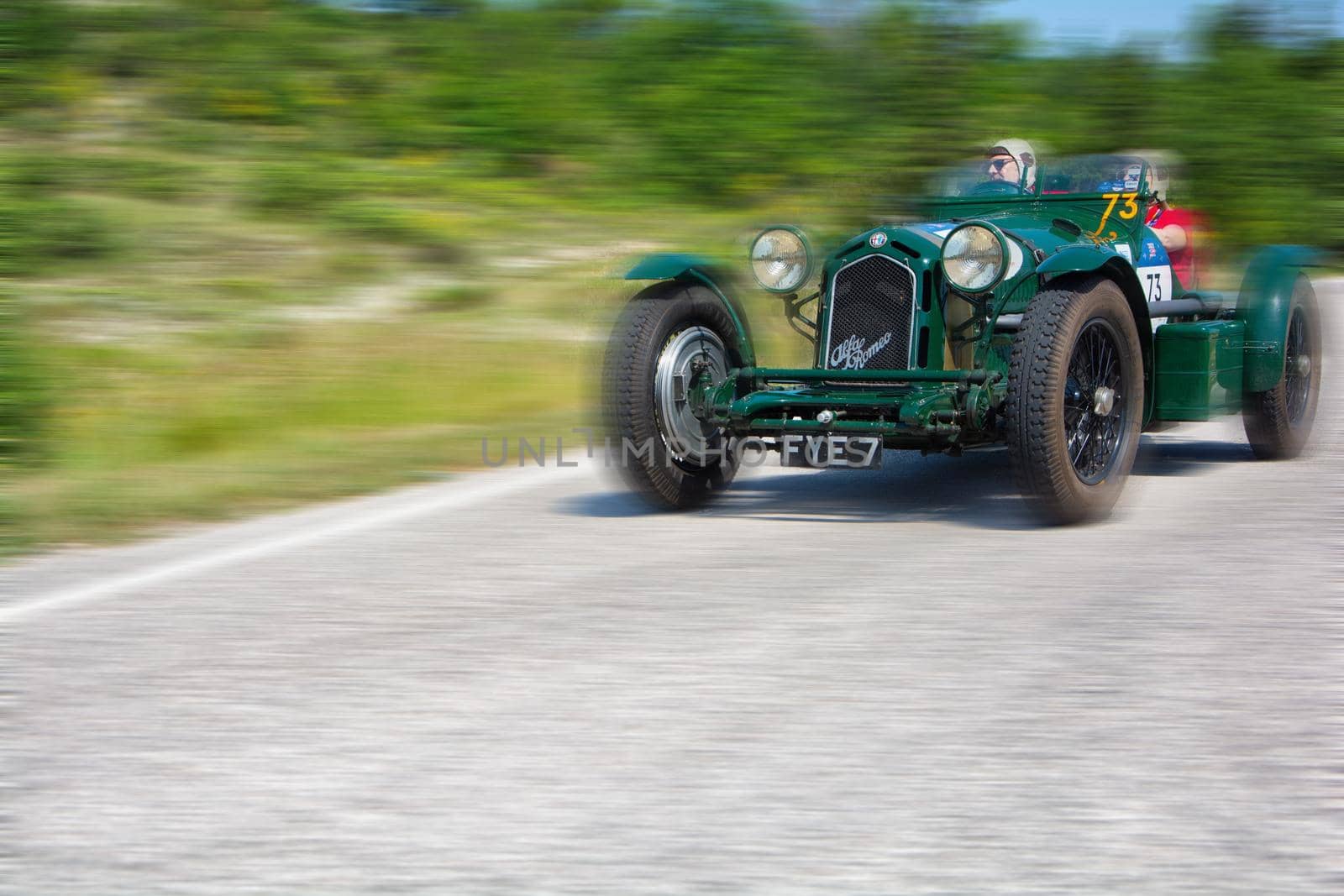 ALFA ROMEO 8C 2300 MONZA 1933 on an old racing car in rally Mille Miglia 2022 the famous italian historical race (1927-1957 by massimocampanari