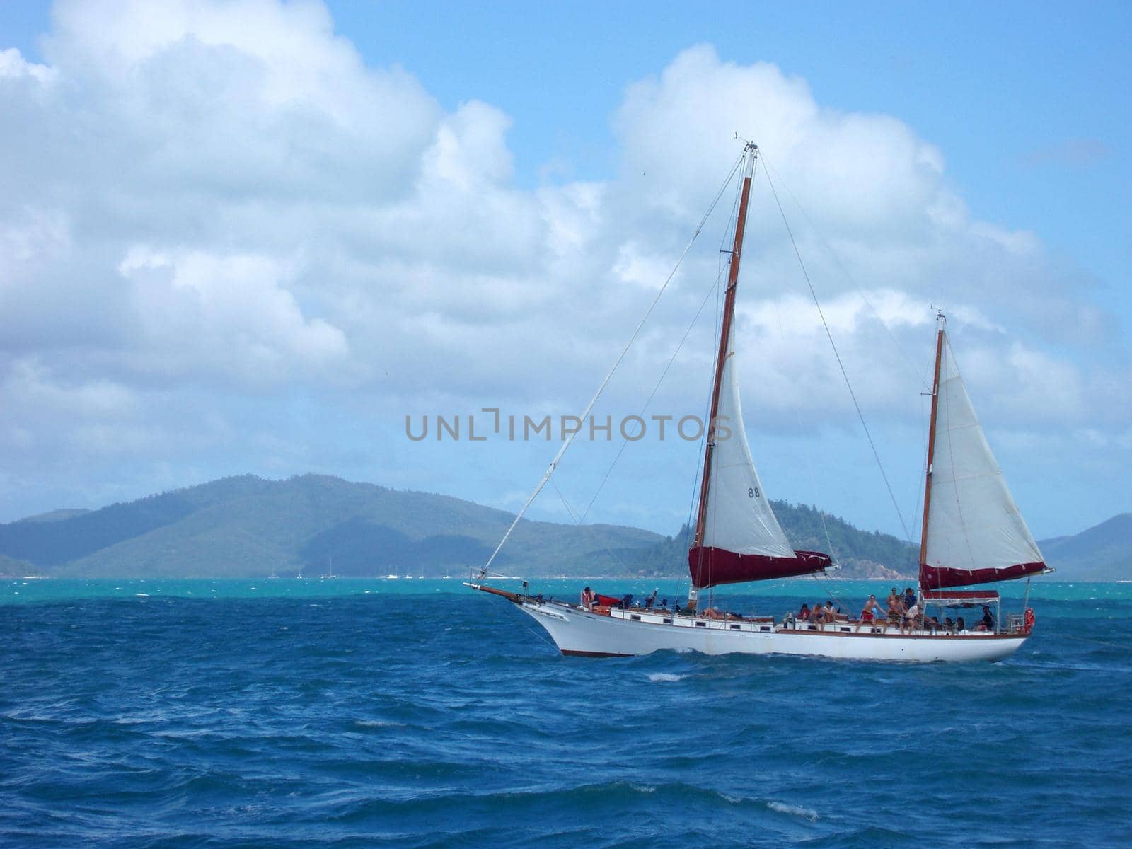 Leisurely sailing on a ketch in the Whitsunday islands