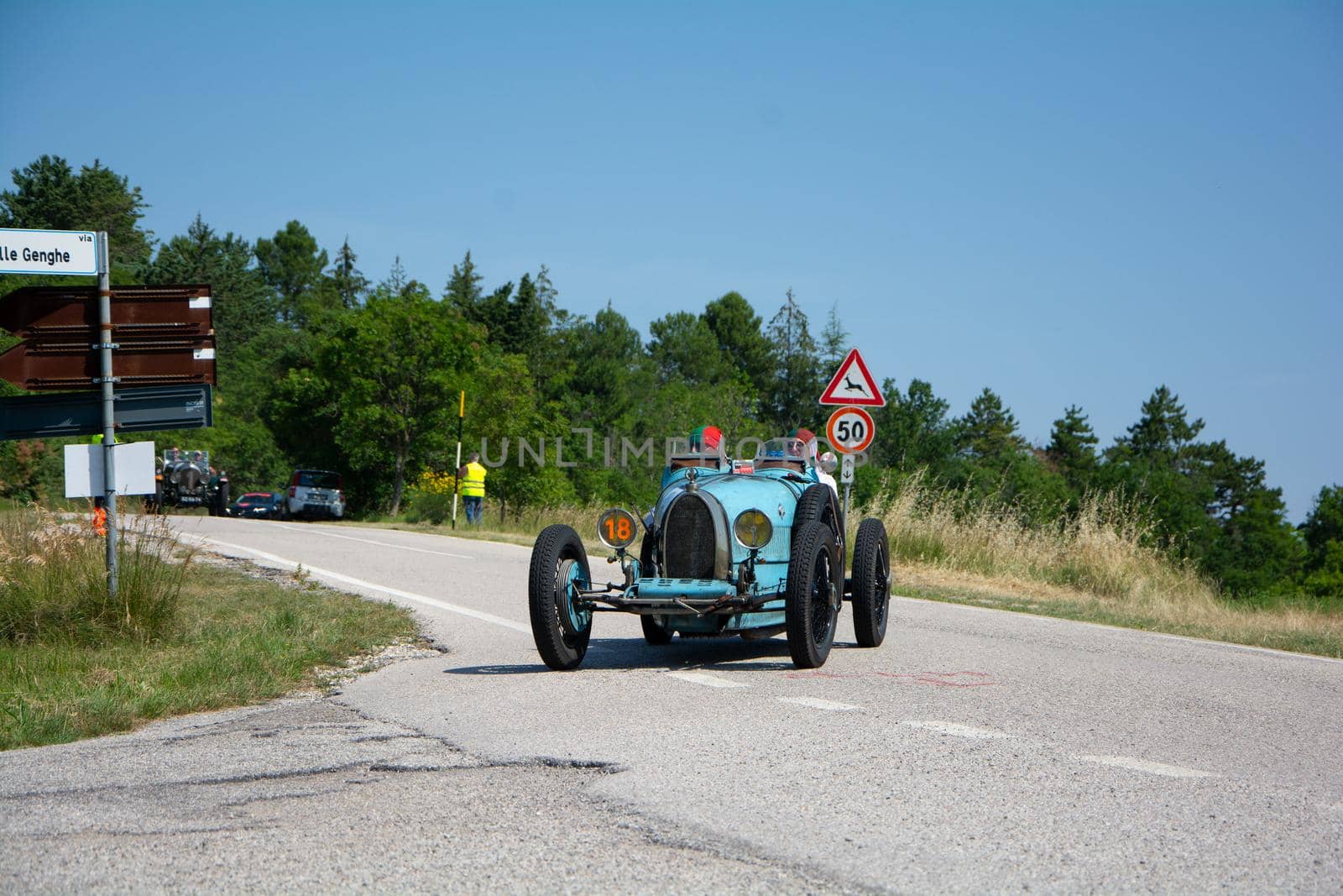 BUGATTI T35 1925 on an old racing car in rally Mille Miglia 2022 the famous italian historical race (1927-1957 by massimocampanari
