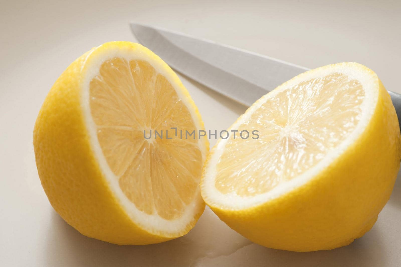 Close-up of lemon divided in half