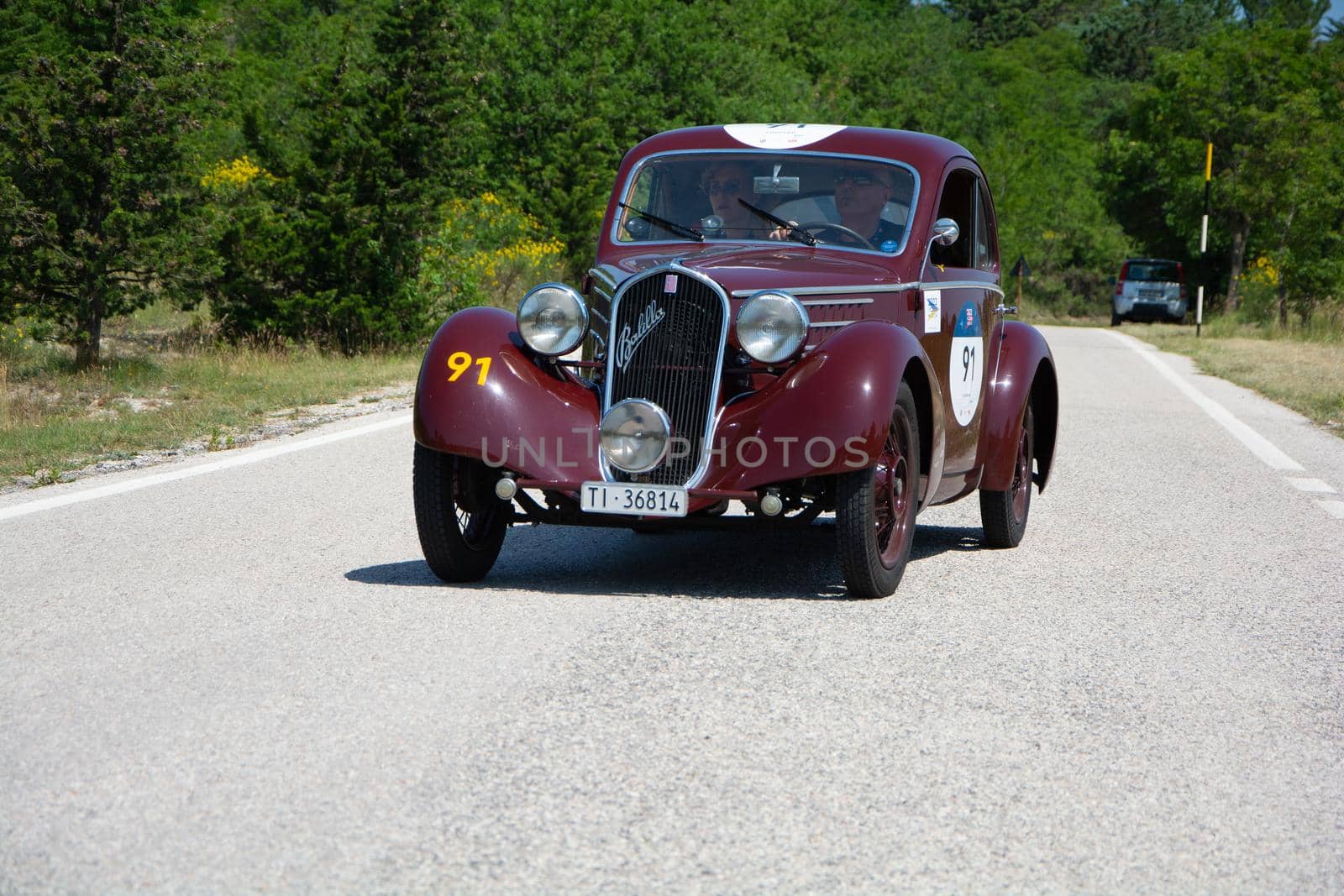 FIAT 508 S MM BALILLA BERLINETTA AERODINAMICA 1935 on an old racing car in rally Mille Miglia 2022 the famous italian historical race (1927-1957 by massimocampanari