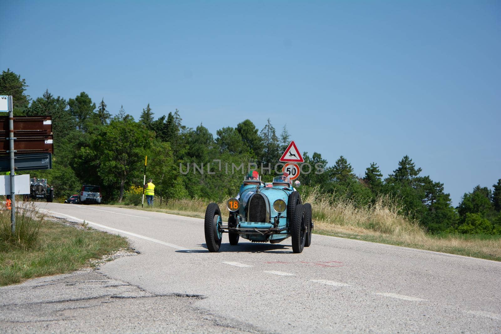 BUGATTI T35 1925 on an old racing car in rally Mille Miglia 2022 the famous italian historical race (1927-1957 by massimocampanari