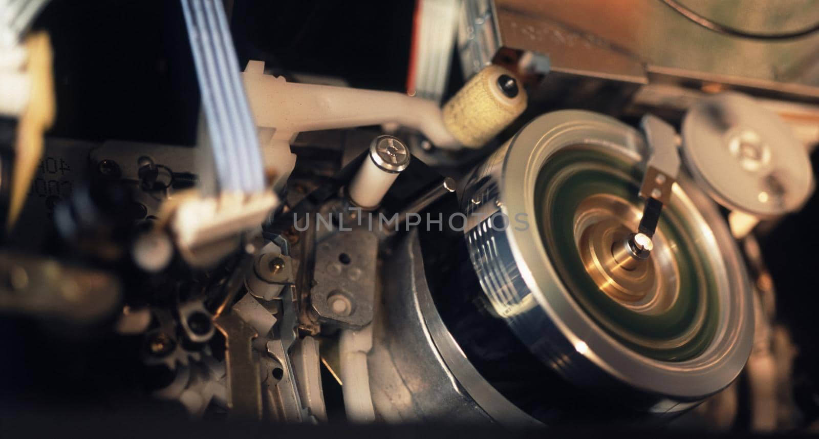 Parts of video mechanism in close-up view