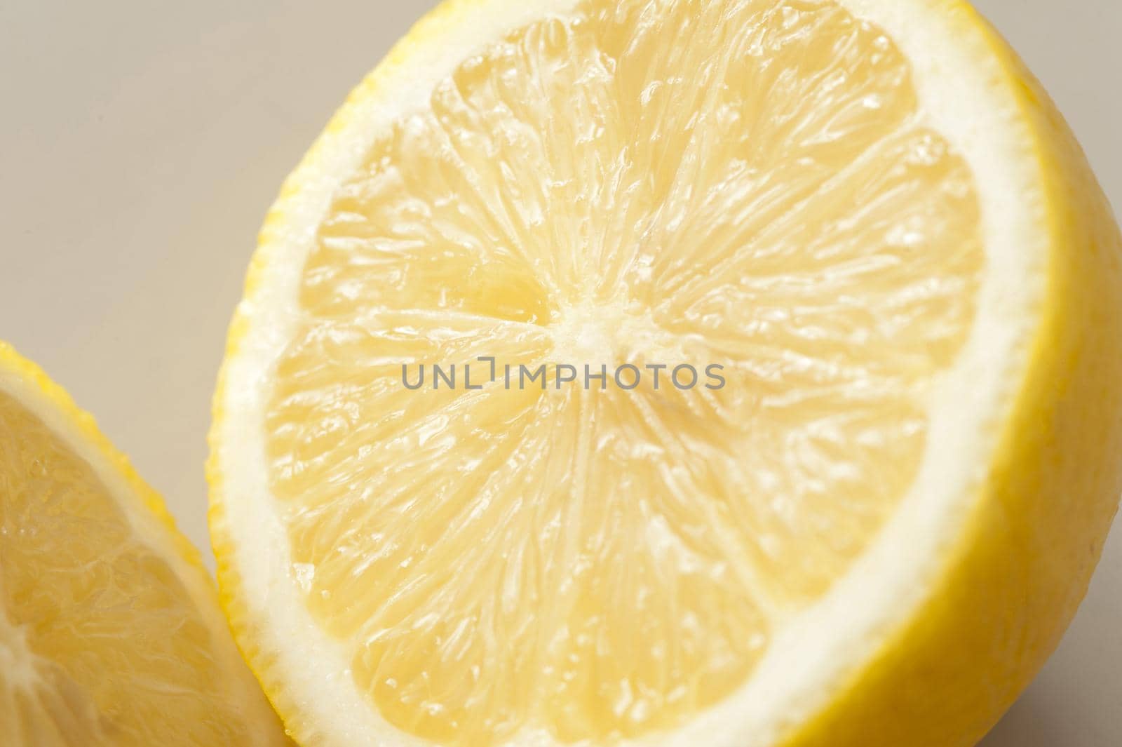 Close-up of half of lemon. Macro