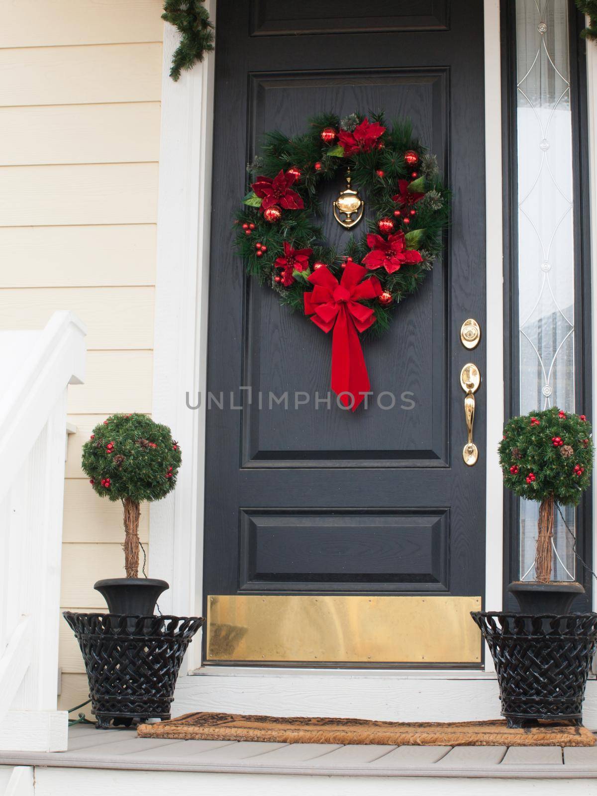 House decorated for the winter holidays.