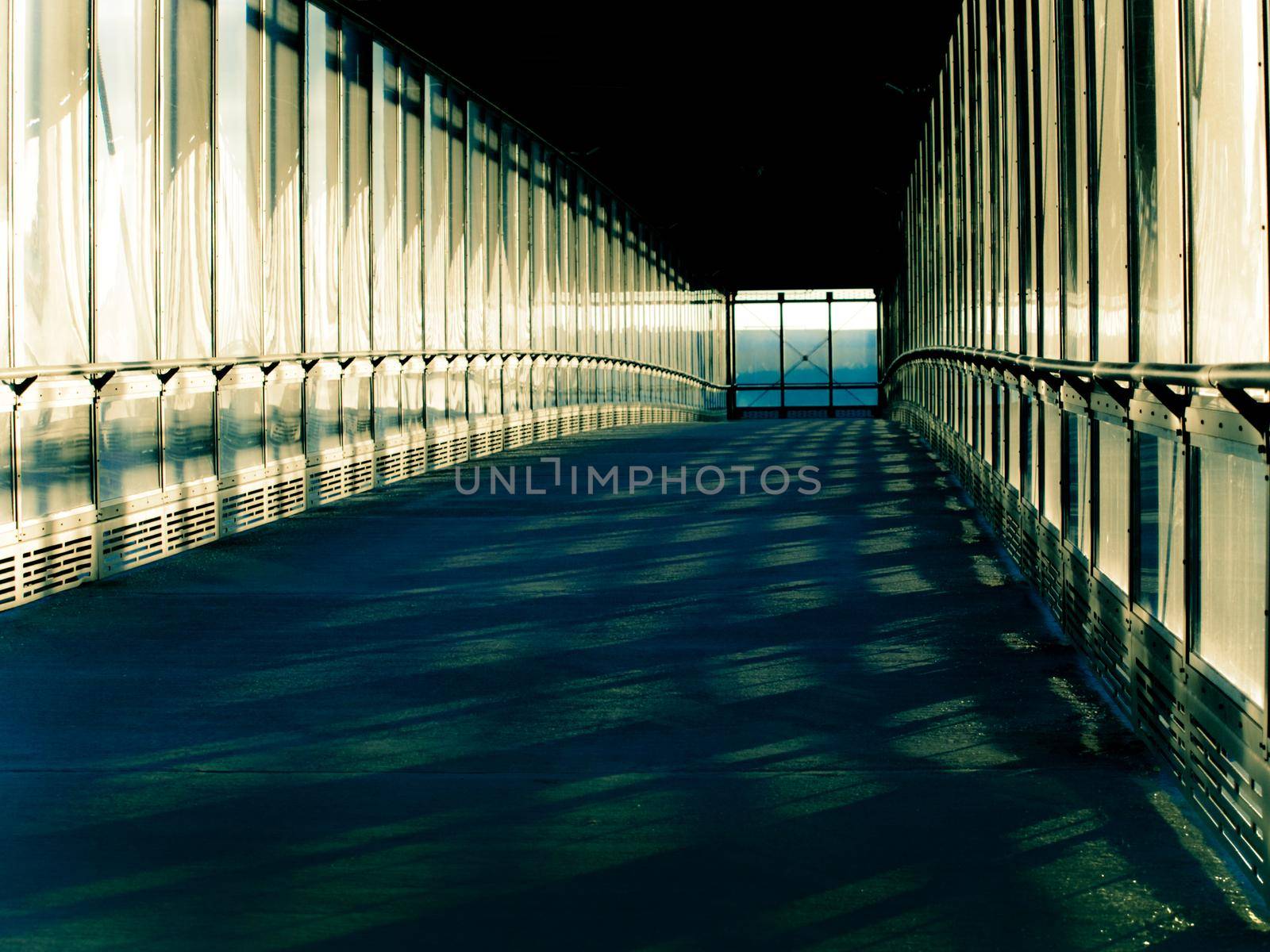 Covered bridge to the light rail station.