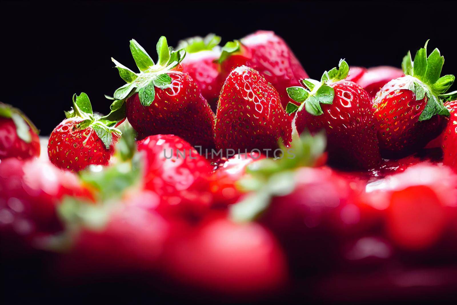 3D render illustration strawberries in water splash isolated on black background
