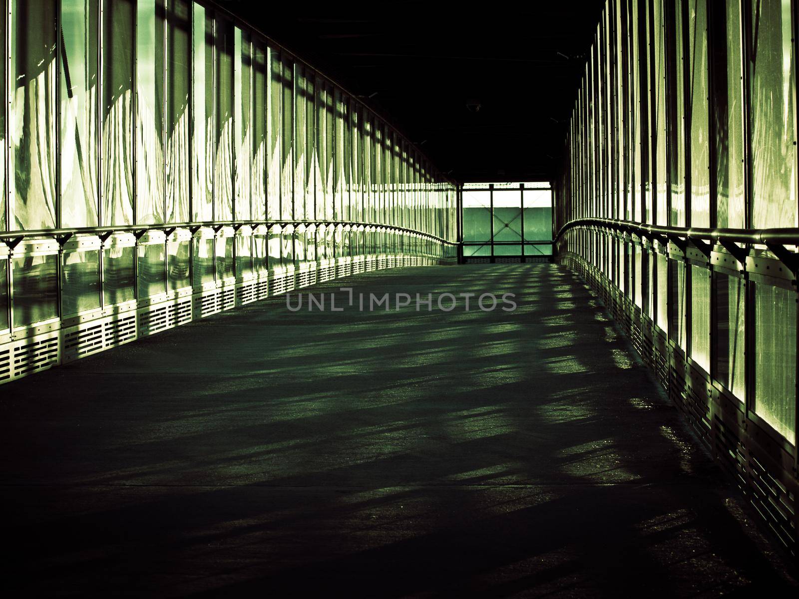 Covered bridge to the light rail station.