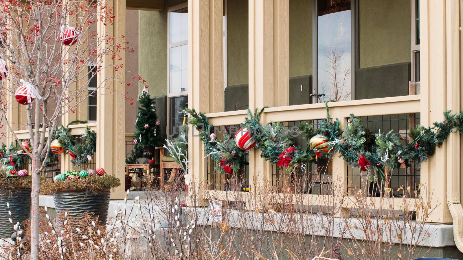 House decorated for the winter holidays.