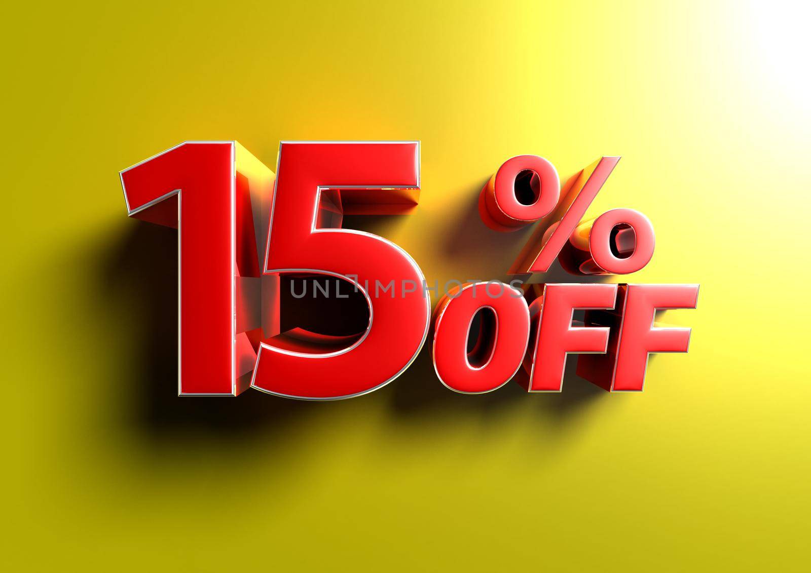 15 Percent off 3d illustration Sign on yellow background. by thitimontoyai