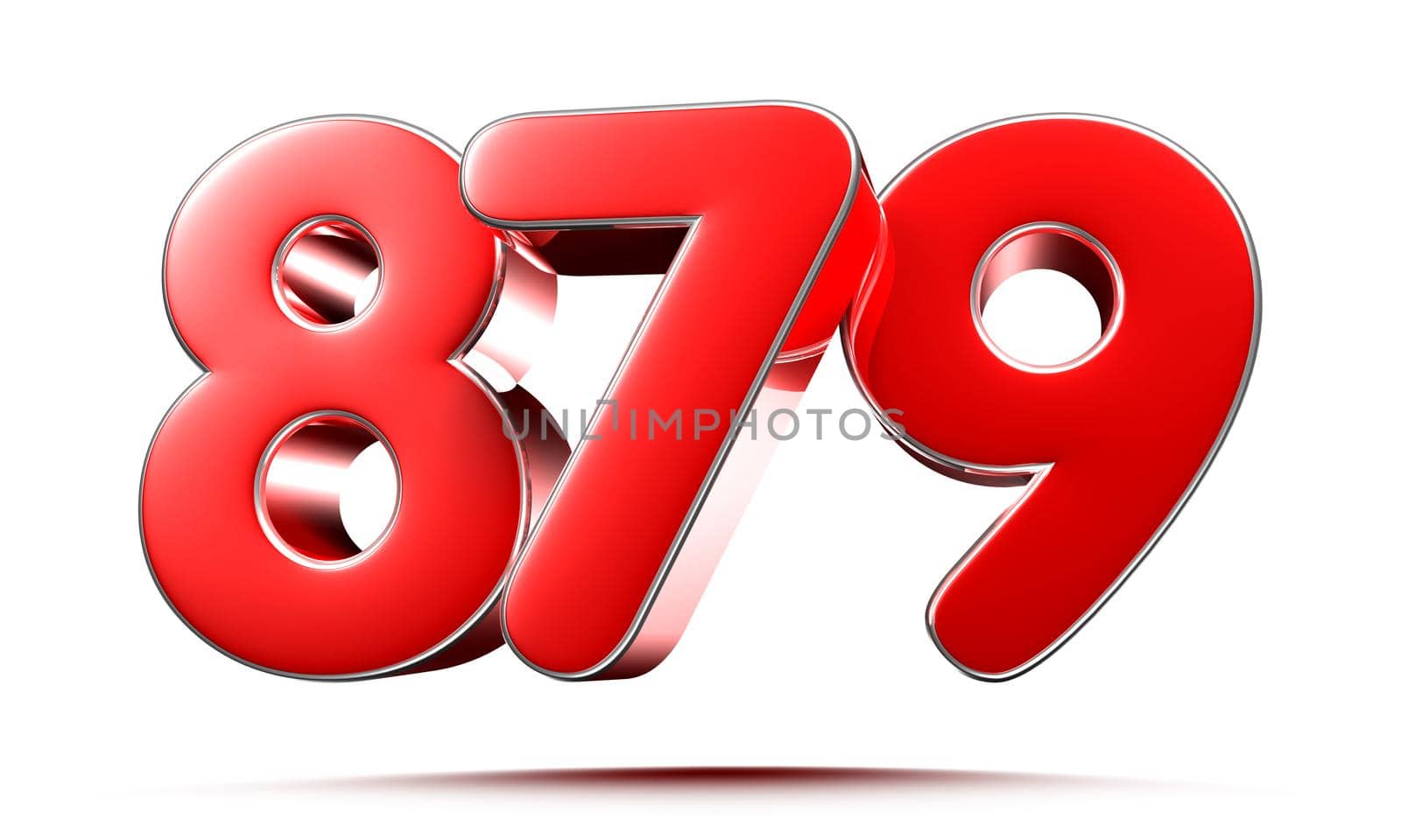 Rounded red numbers 879 on white background 3D illustration with clipping path by thitimontoyai