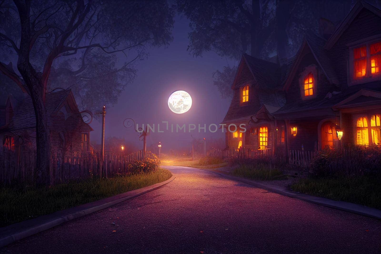 3D illustration of a Halloween concept background of a castle and graveyard. Horror background In stormy weather, an old American-style Horror house