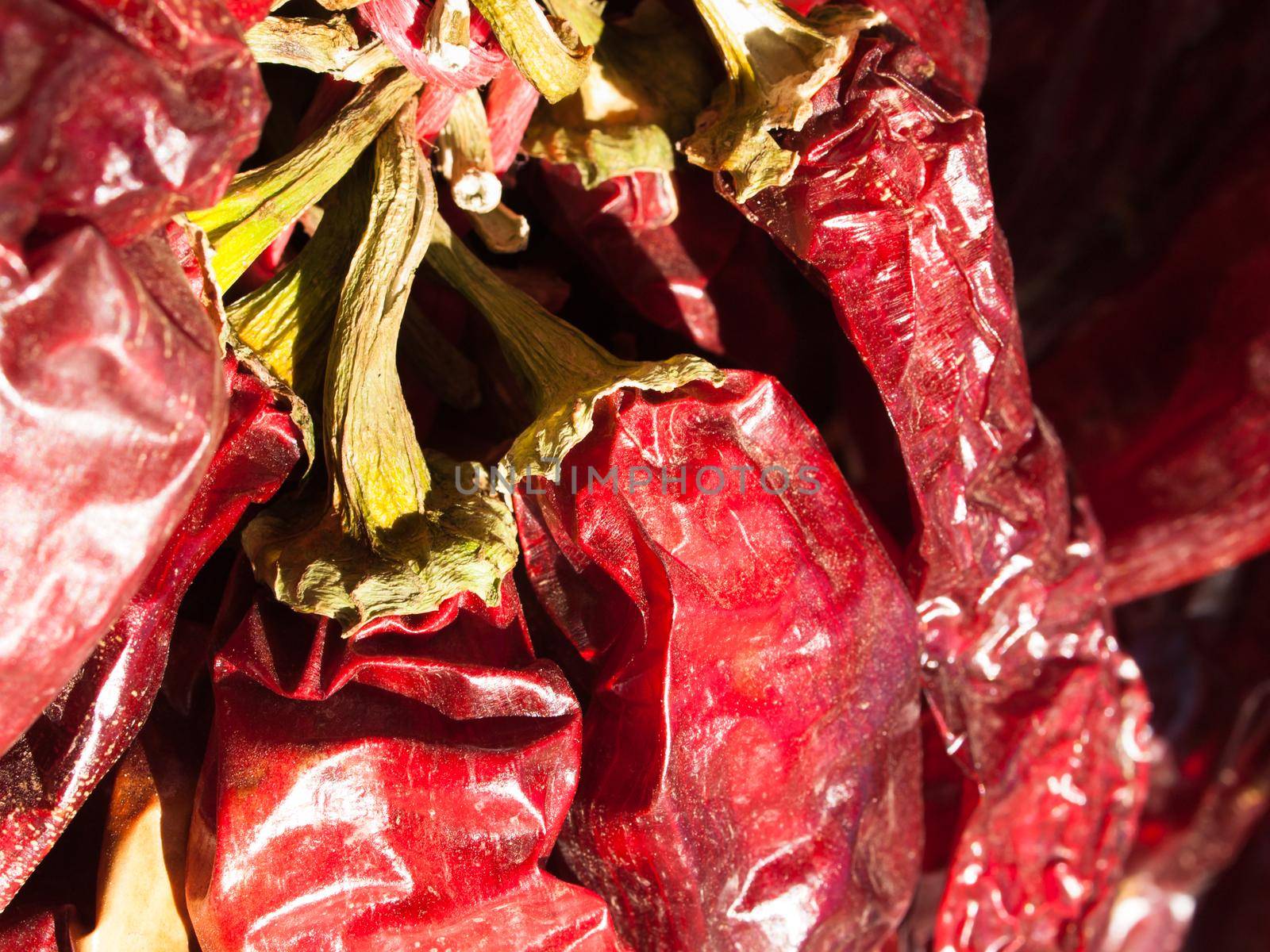 Dried red hot chili peppers. A staple of many Mexican dishes.