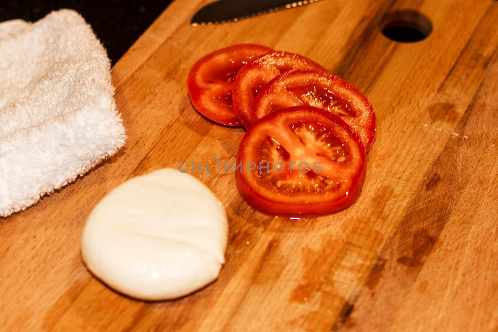 Food photography. Mozzarella cheese and tomatoes