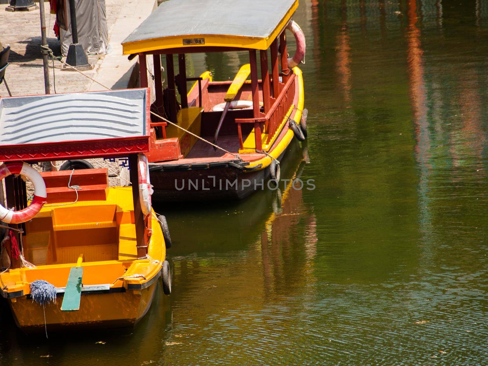 Boats at riverside in Summer Palace in Beijing, China