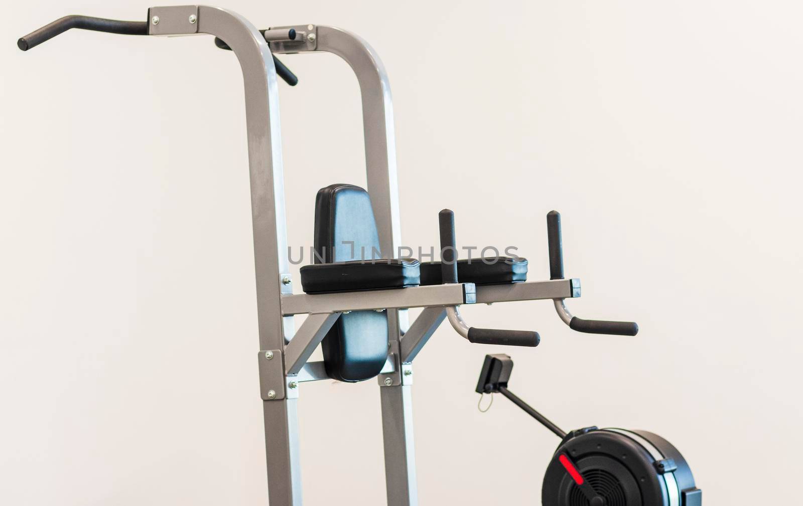 Close up shot of various gym equipment and weights. Fitness by pazemin