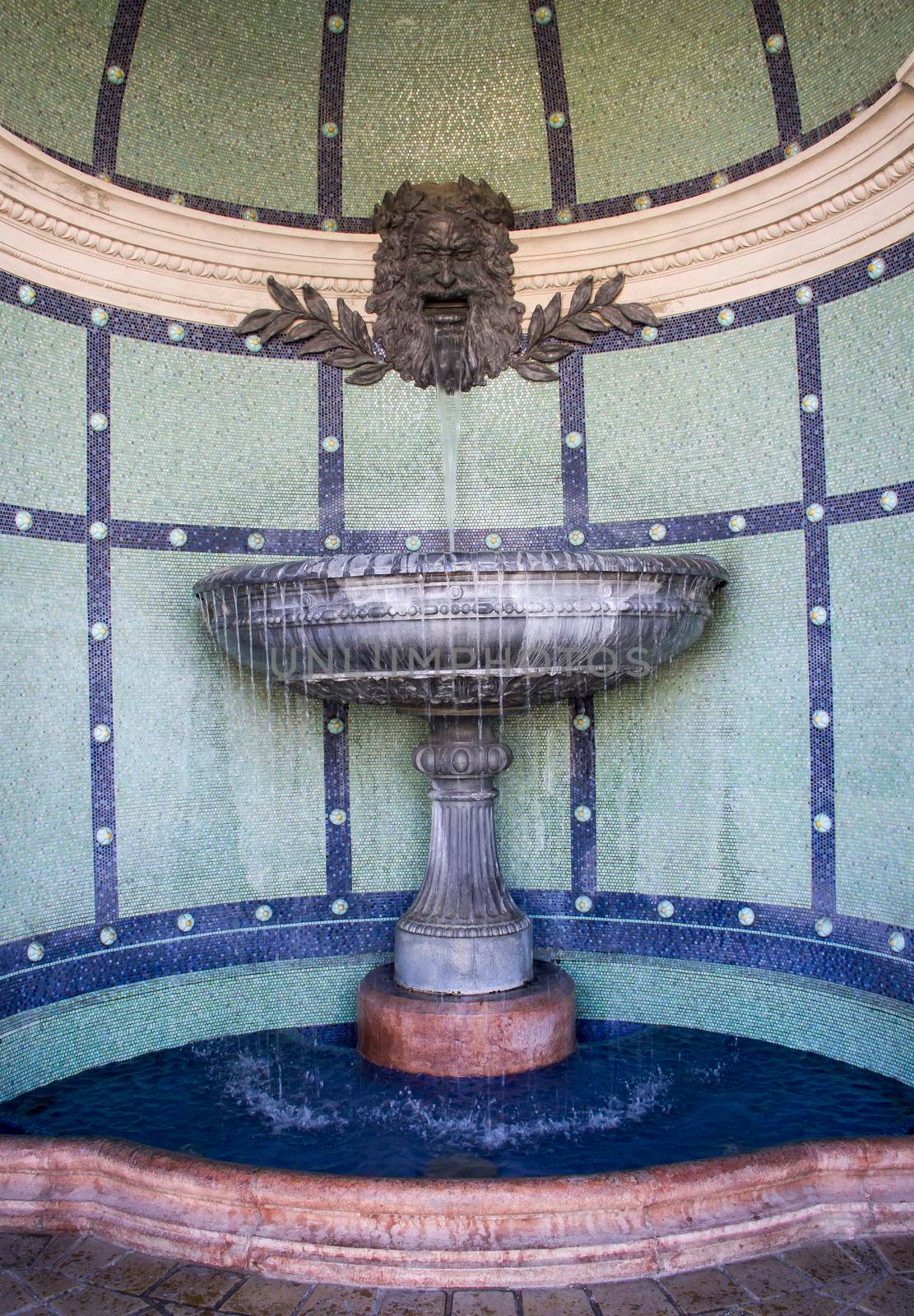 Fountain in the building of The Castle Garden Bazaar. Budapest. Hungary. High quality background photo