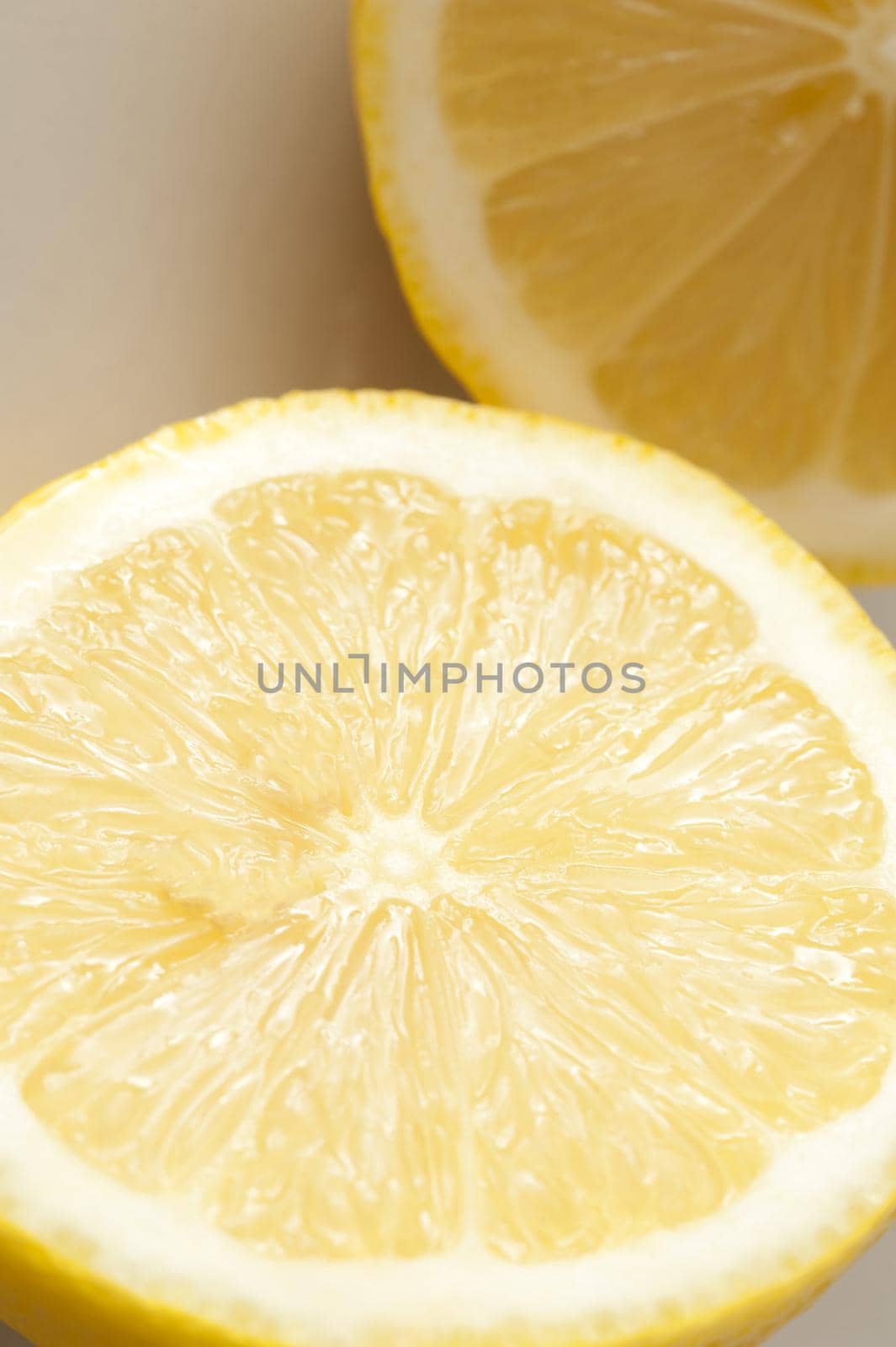 close up on a lemon sliced in half