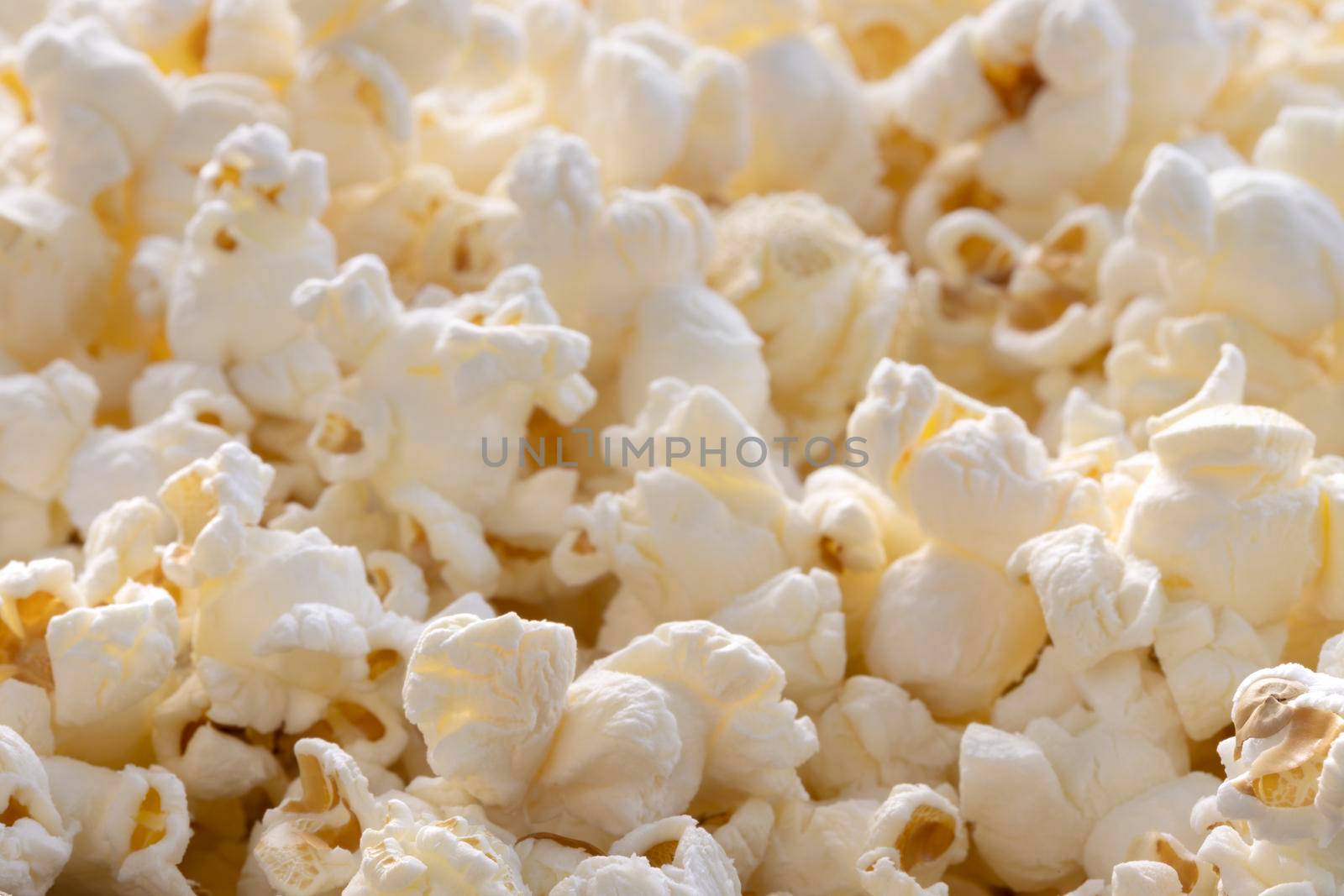 Close up of popped popcorn.