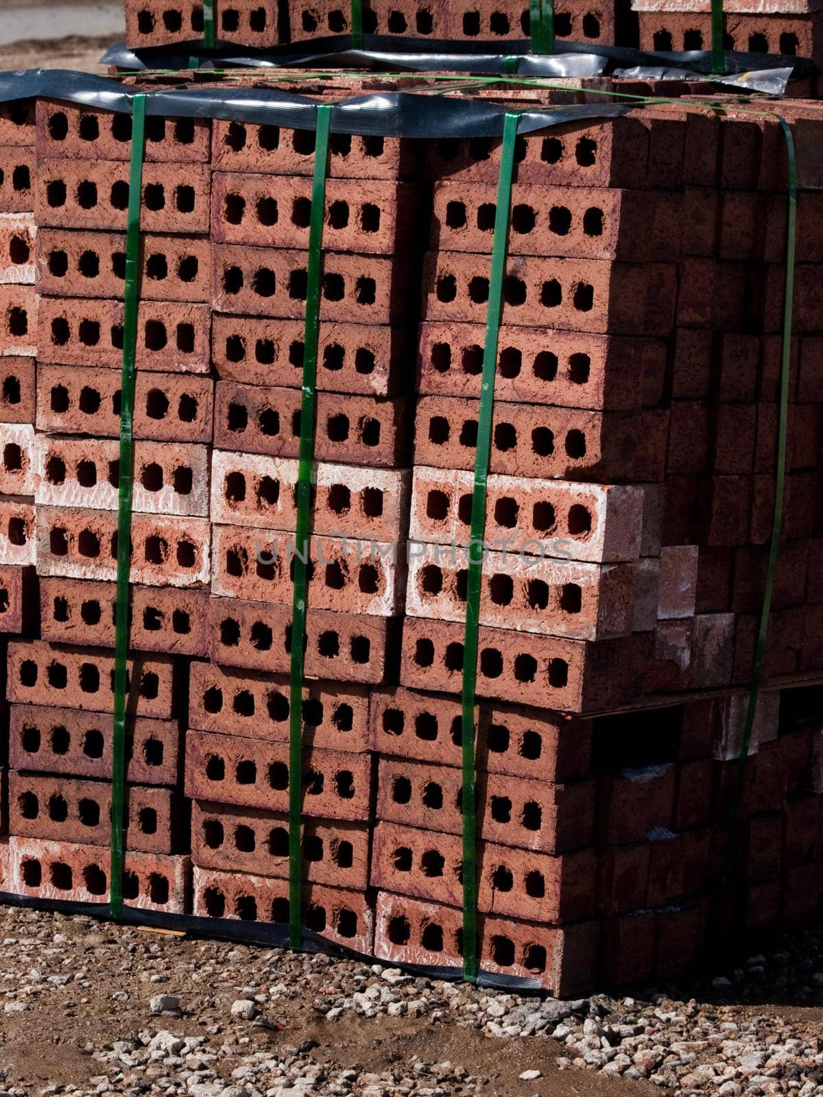 Stack of bricks at the construction site.