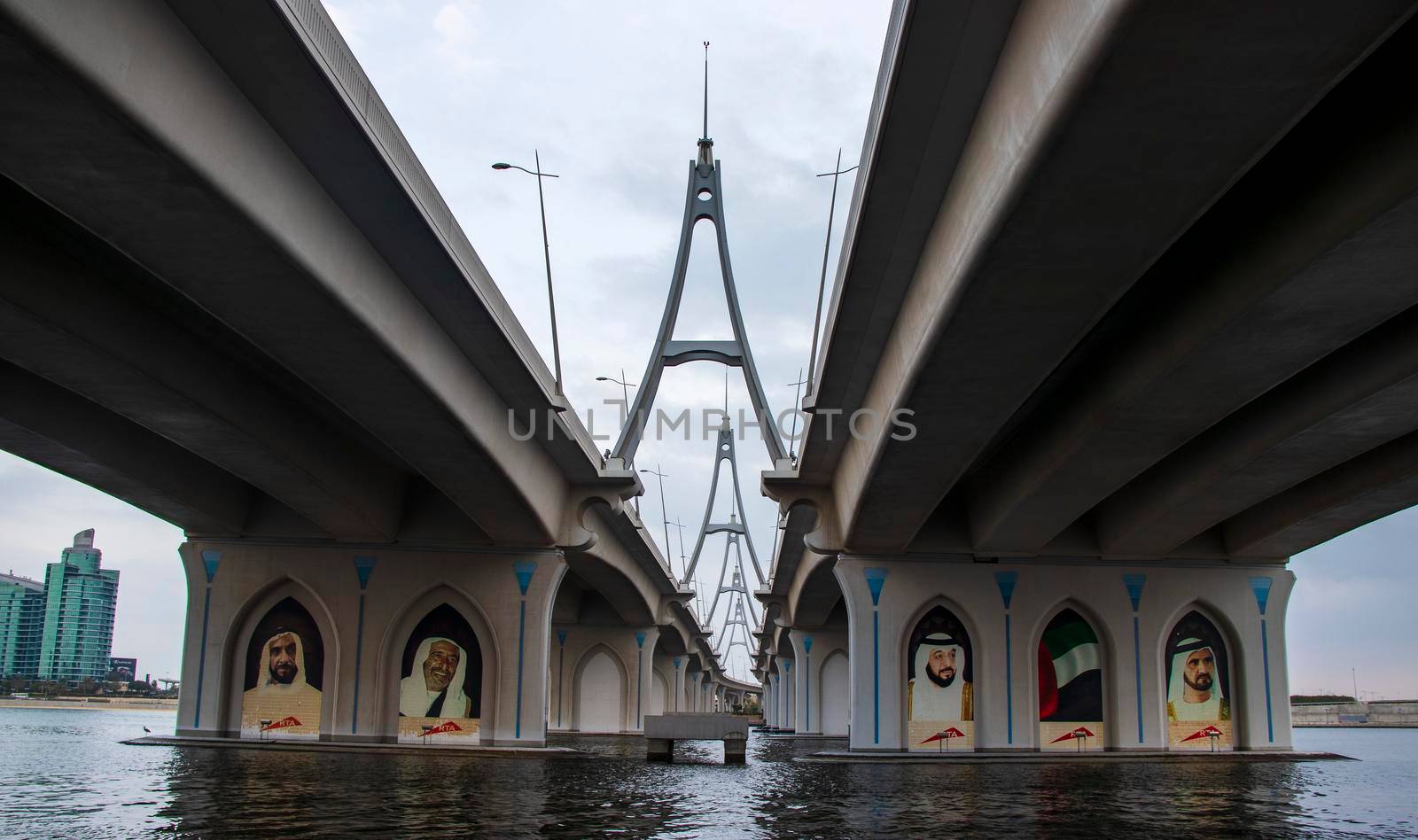 View of a bridge known as Business Bay bridge in Dubai, UAE. Outdoors by pazemin