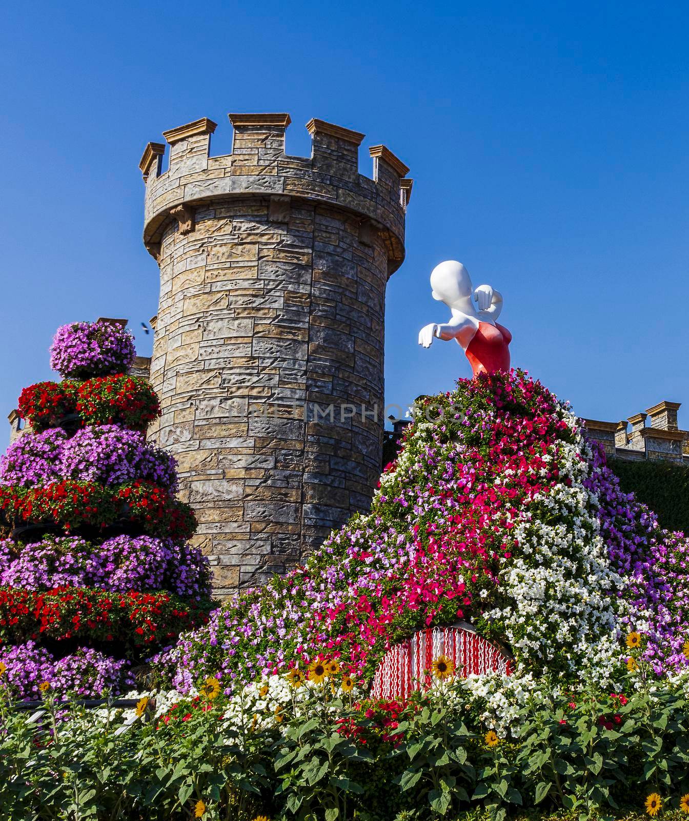 Dubai, UAE - 03.06.2020 Flower and landscaping installations in Dubai miracle garden.