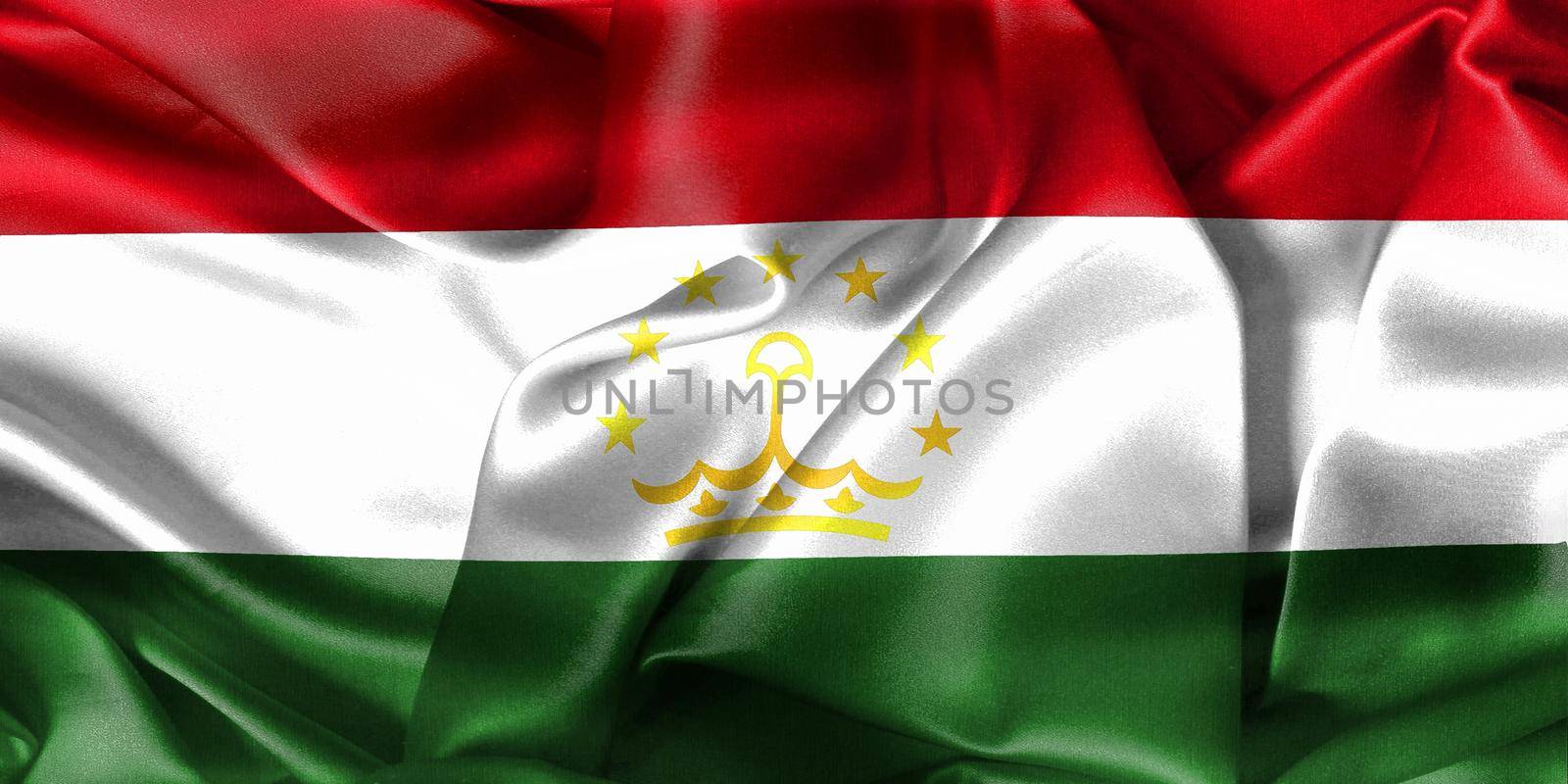 3D-Illustration of a Tajikistan flag - realistic waving fabric flag.