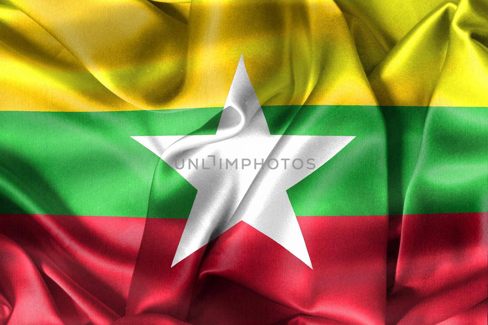 Myanmar flag - realistic waving fabric flag