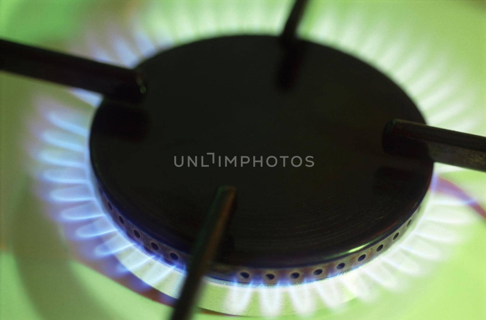 bright blue flames from a domestic cooker gas burner