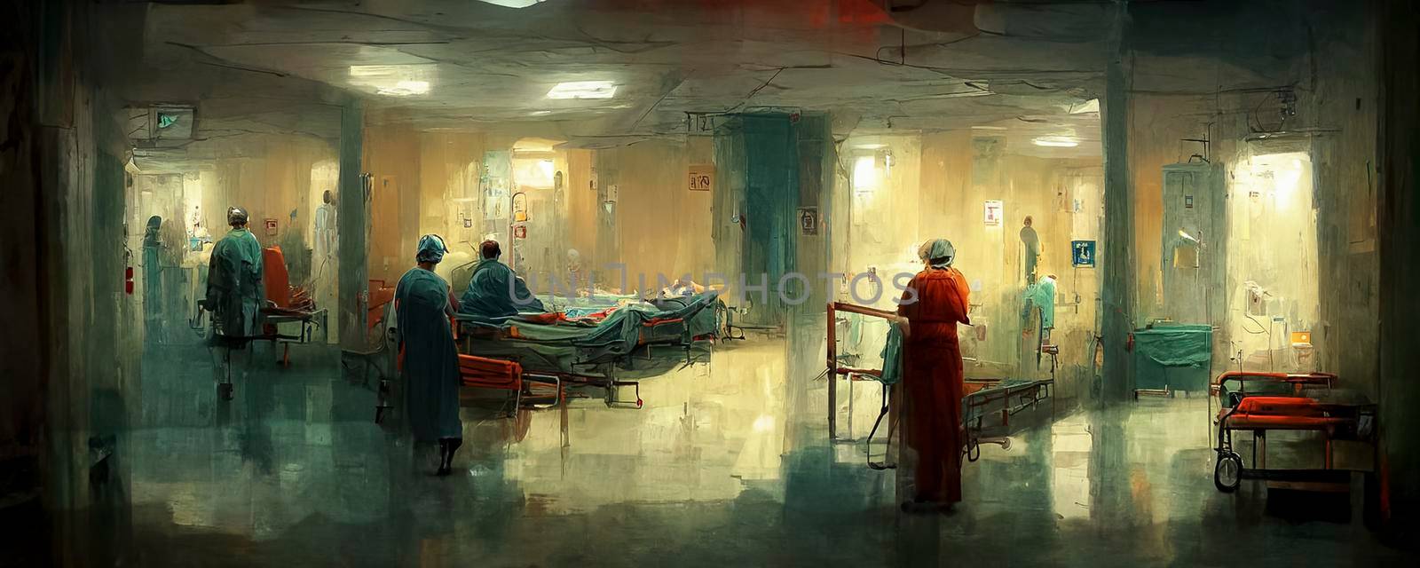 Gloomy hospital nightmare illustration. computer generated digital art