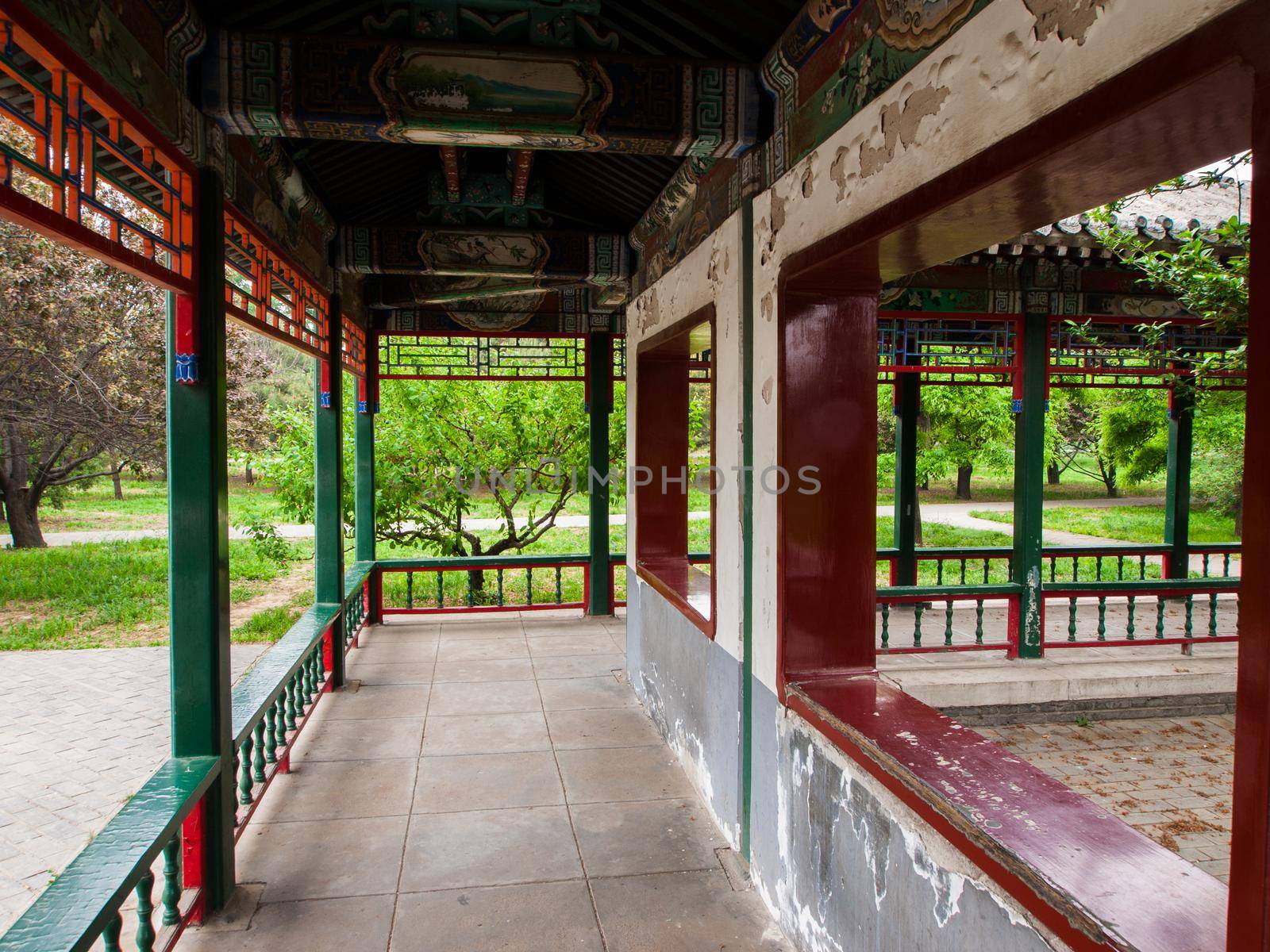 Interior details, Temple of Haven in Beijing. Imperial palace in China.