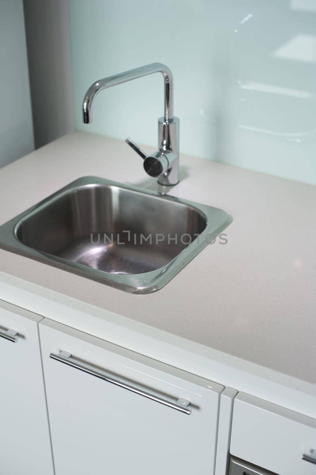 Close up Empty Single Bowl Stainless Steel Kitchen Sink.
