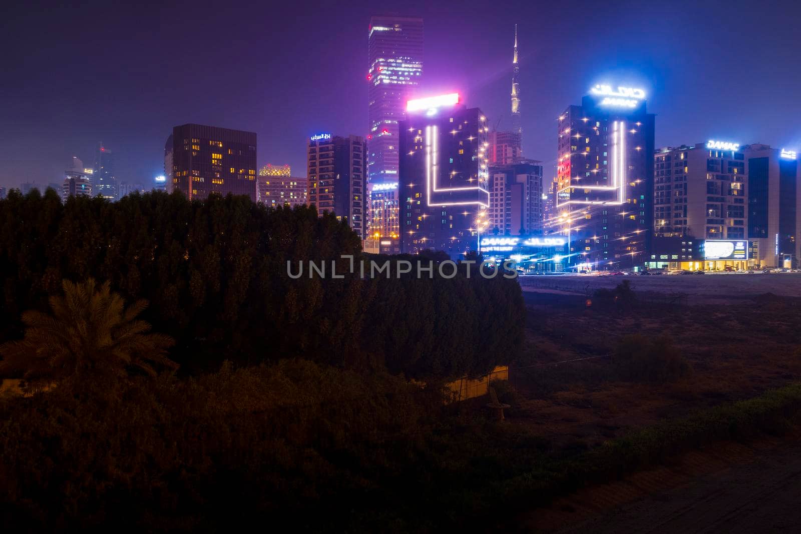 Dubai, UAE - 06.04.2021 Business bay district at night.