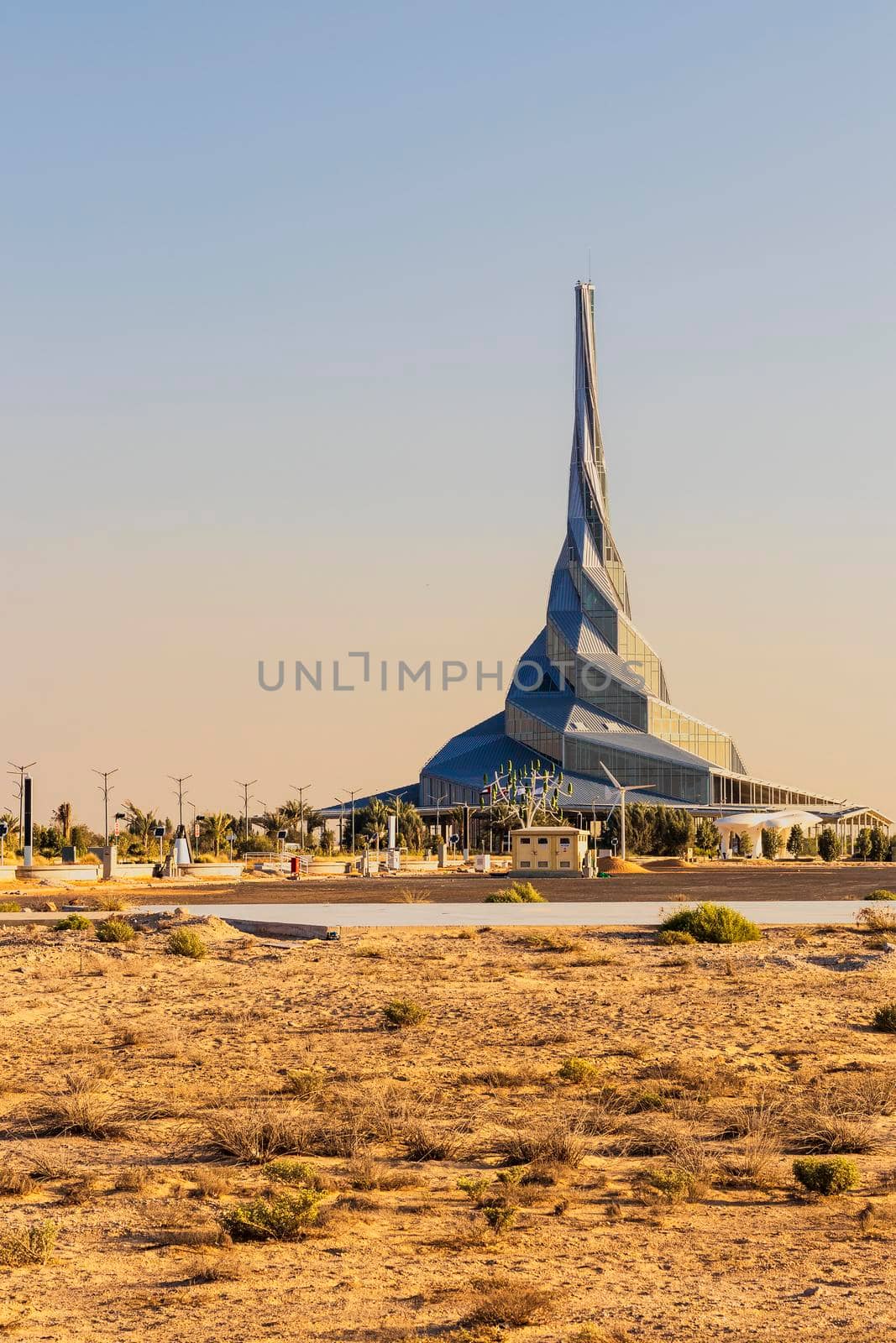 Dubai, UAE - Shot of a HH Sheikh Mohammed Bin Rashid Al Maktoum solar park largest single site solar plant in the world. Clean energy. by pazemin