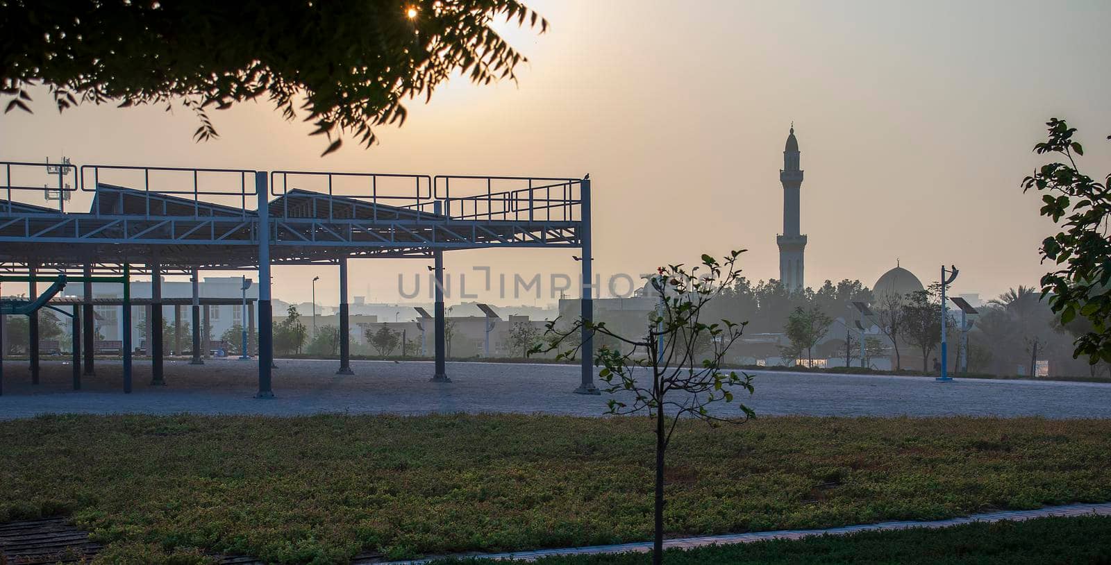 Sunrise over Al Warqa park of Dubai, UAE. by pazemin